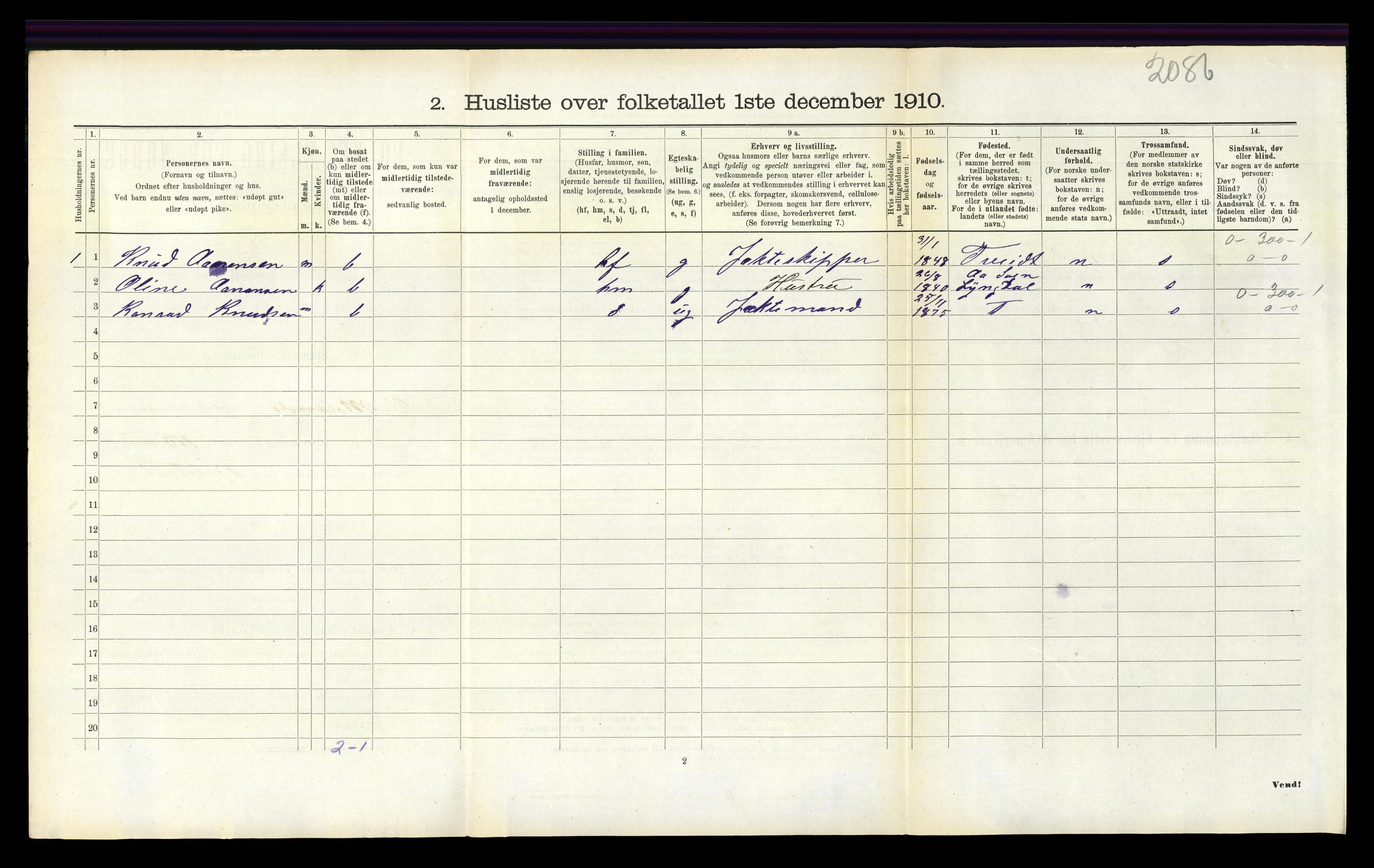 RA, 1910 census for Vestre Moland, 1910, p. 191