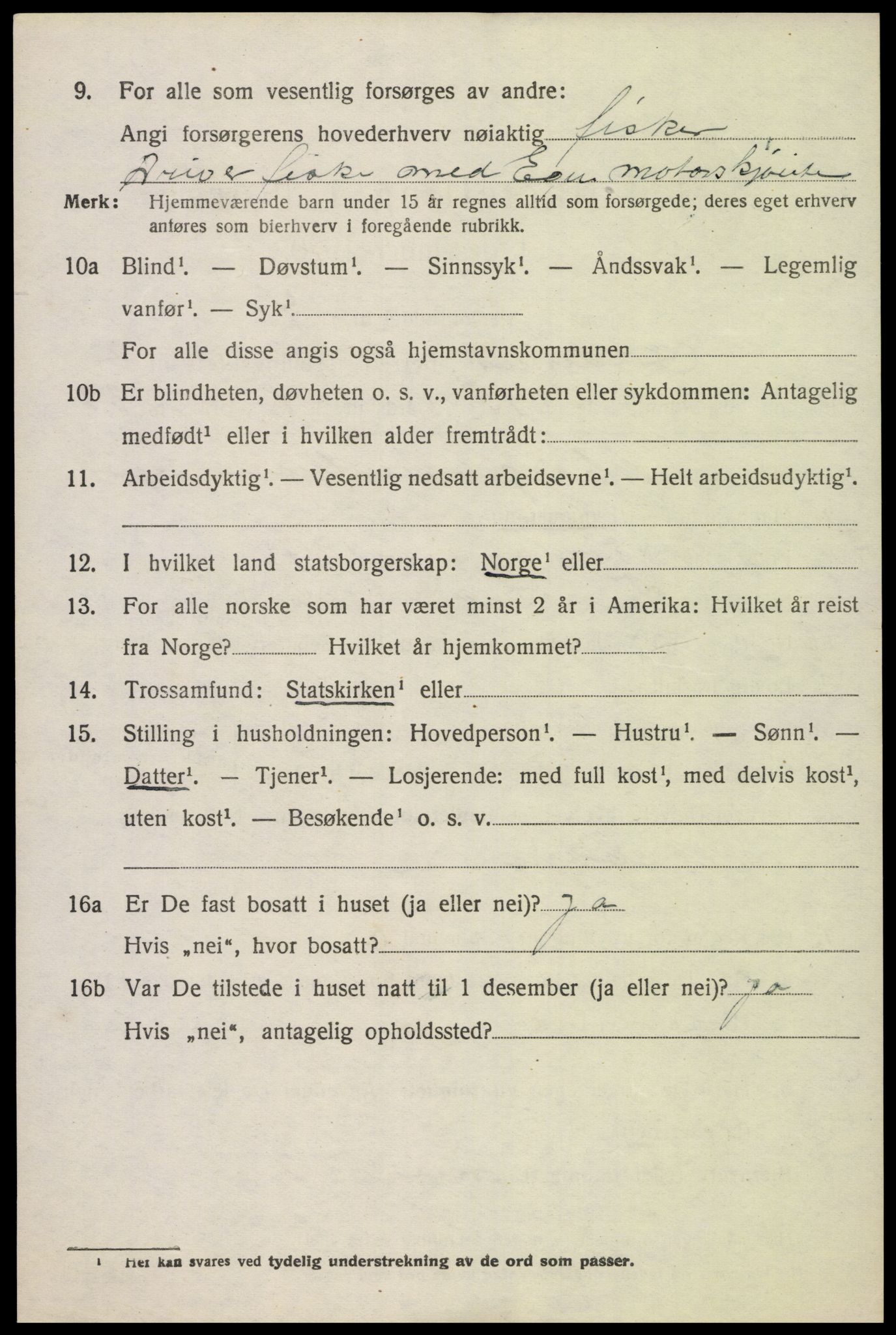 SAK, 1920 census for Oddernes, 1920, p. 3322