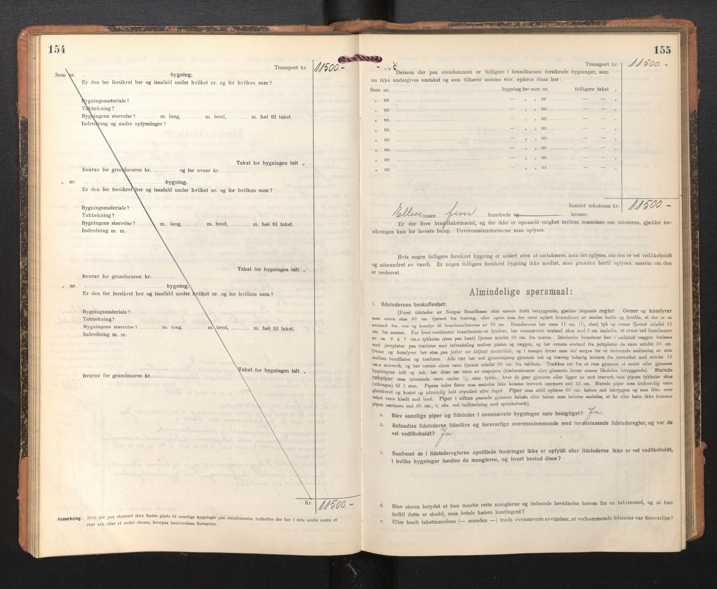 Lensmannen i Leikanger, AV/SAB-A-29201/0012/L0006: Branntakstprotokoll, skjematakst, 1920-1926, p. 154-155