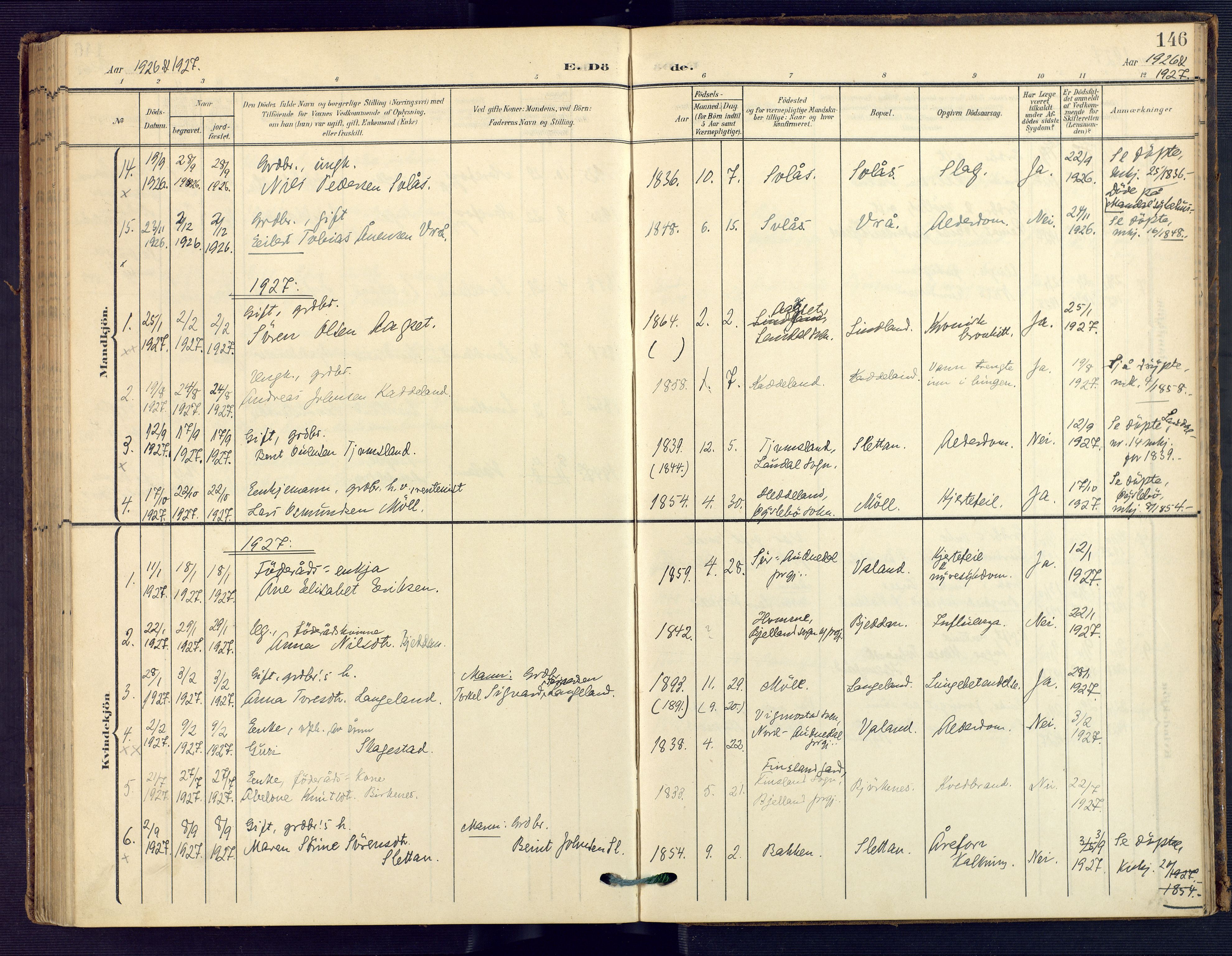 Holum sokneprestkontor, AV/SAK-1111-0022/F/Fa/Faa/L0008: Parish register (official) no. A 8, 1908-1929, p. 146