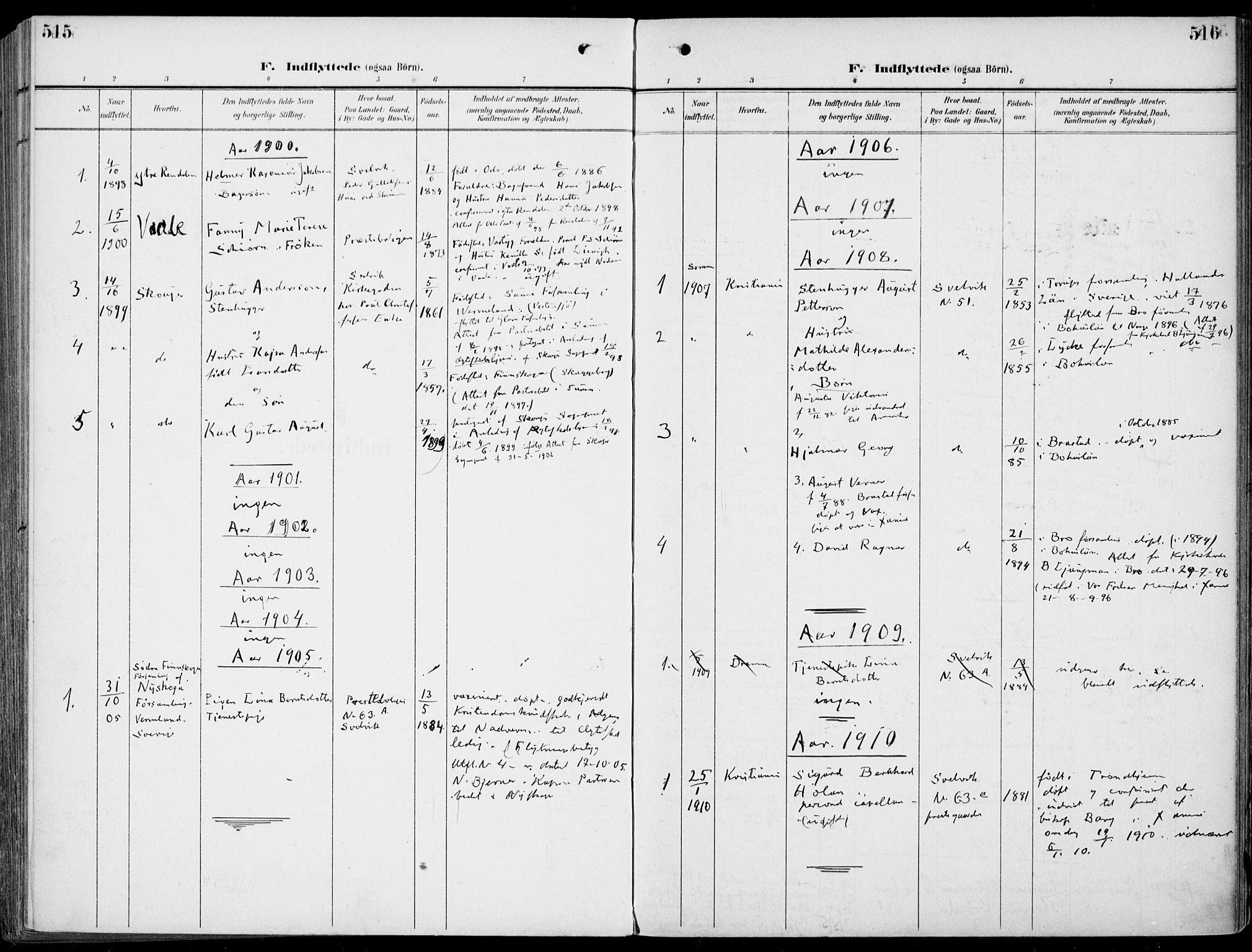 Strømm kirkebøker, AV/SAKO-A-322/F/Fb/L0002: Parish register (official) no. II 2, 1900-1919, p. 515-516
