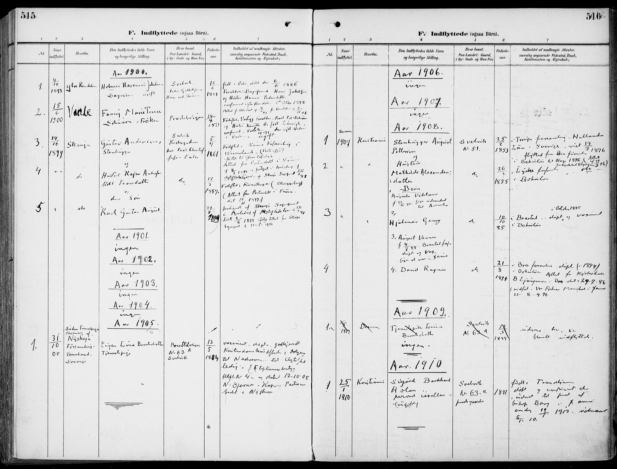 Strømm kirkebøker, AV/SAKO-A-322/F/Fb/L0002: Parish register (official) no. II 2, 1900-1919, p. 515-516