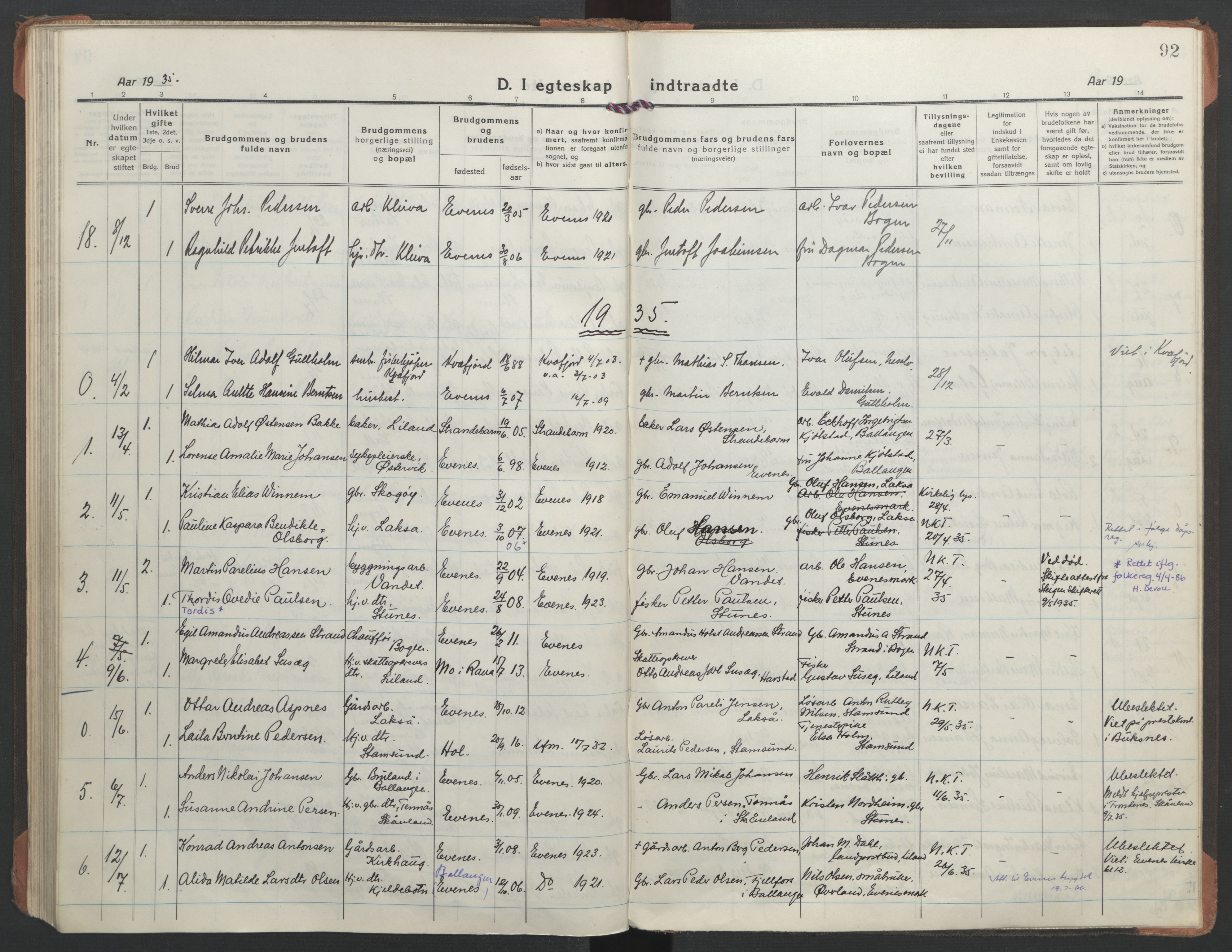 Ministerialprotokoller, klokkerbøker og fødselsregistre - Nordland, SAT/A-1459/863/L0902: Parish register (official) no. 863A14, 1906-1937, p. 92
