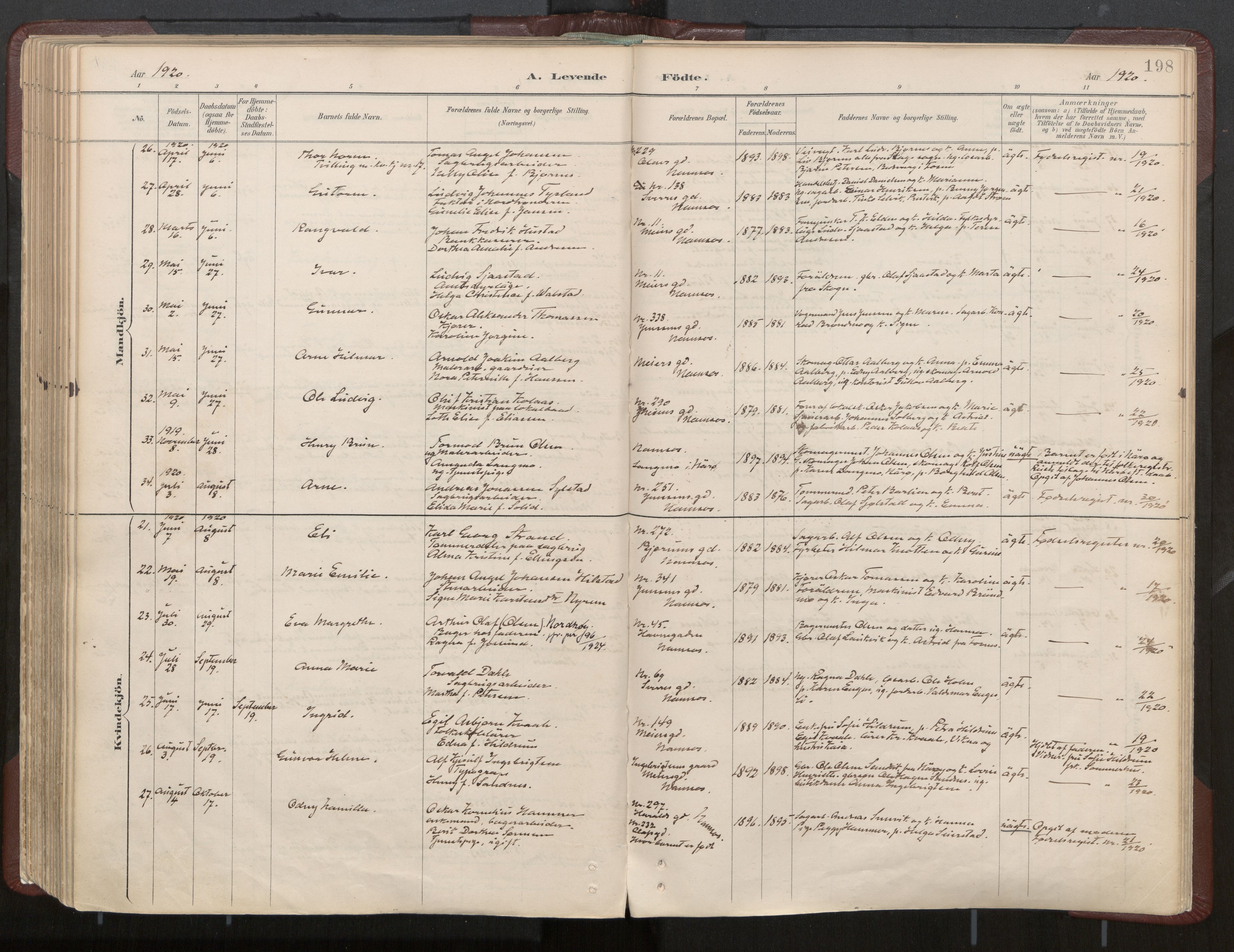 Ministerialprotokoller, klokkerbøker og fødselsregistre - Nord-Trøndelag, AV/SAT-A-1458/768/L0574: Parish register (official) no. 768A08, 1887-1927, p. 198