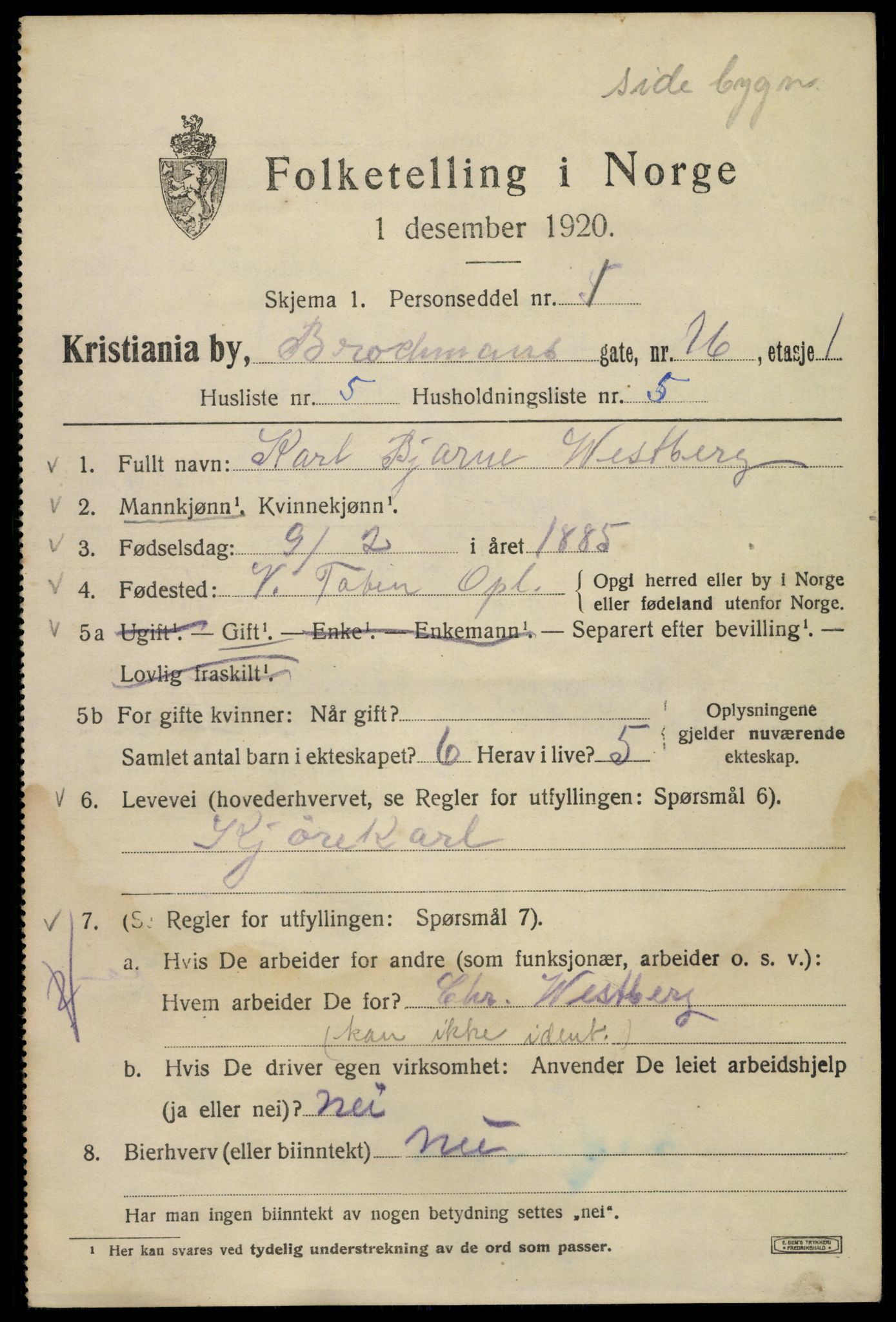 SAO, 1920 census for Kristiania, 1920, p. 174611