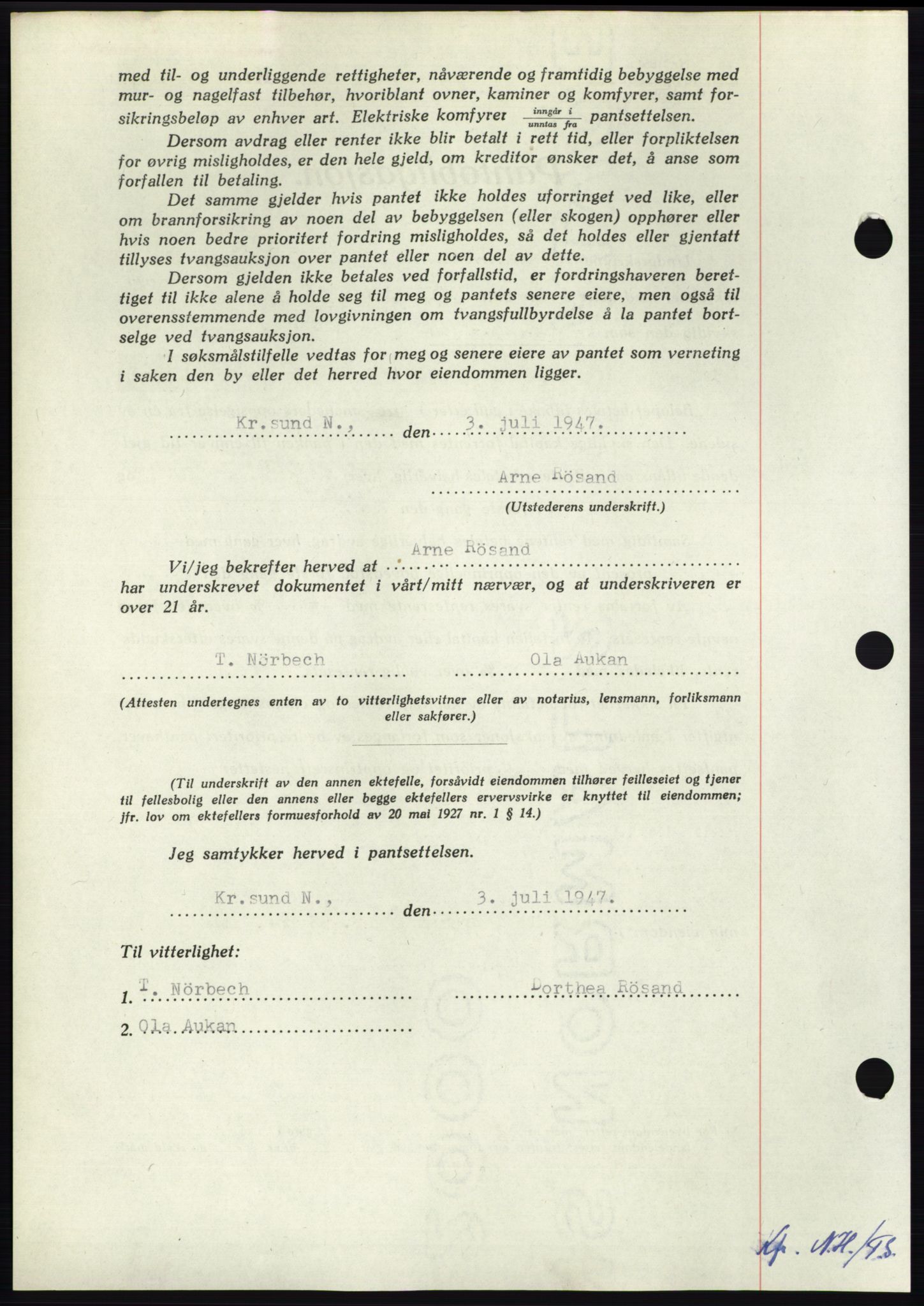 Nordmøre sorenskriveri, AV/SAT-A-4132/1/2/2Ca: Mortgage book no. B96, 1947-1947, Diary no: : 1465/1947