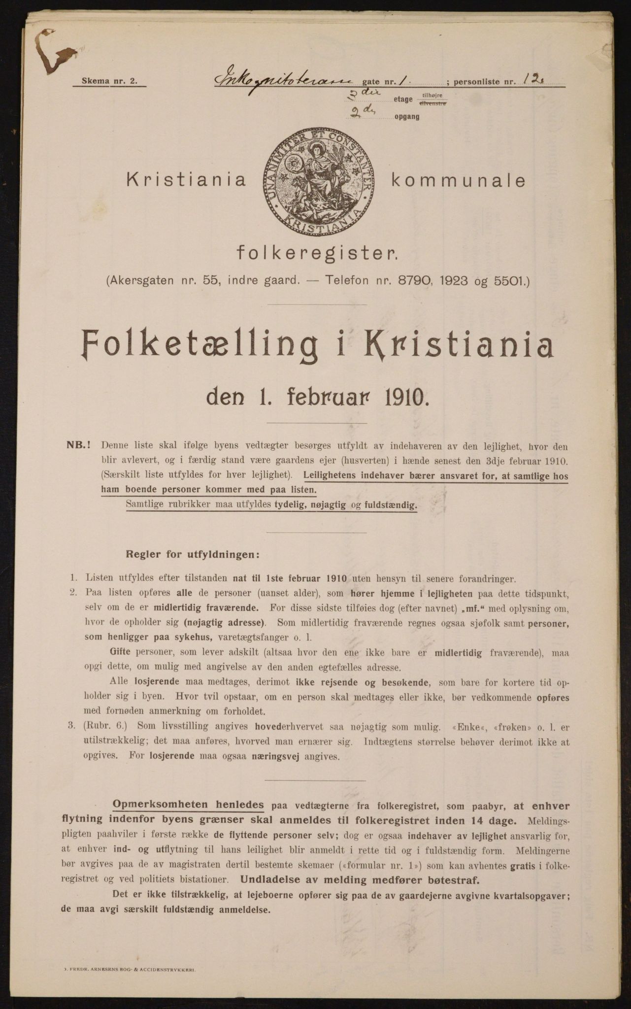 OBA, Municipal Census 1910 for Kristiania, 1910, p. 43325