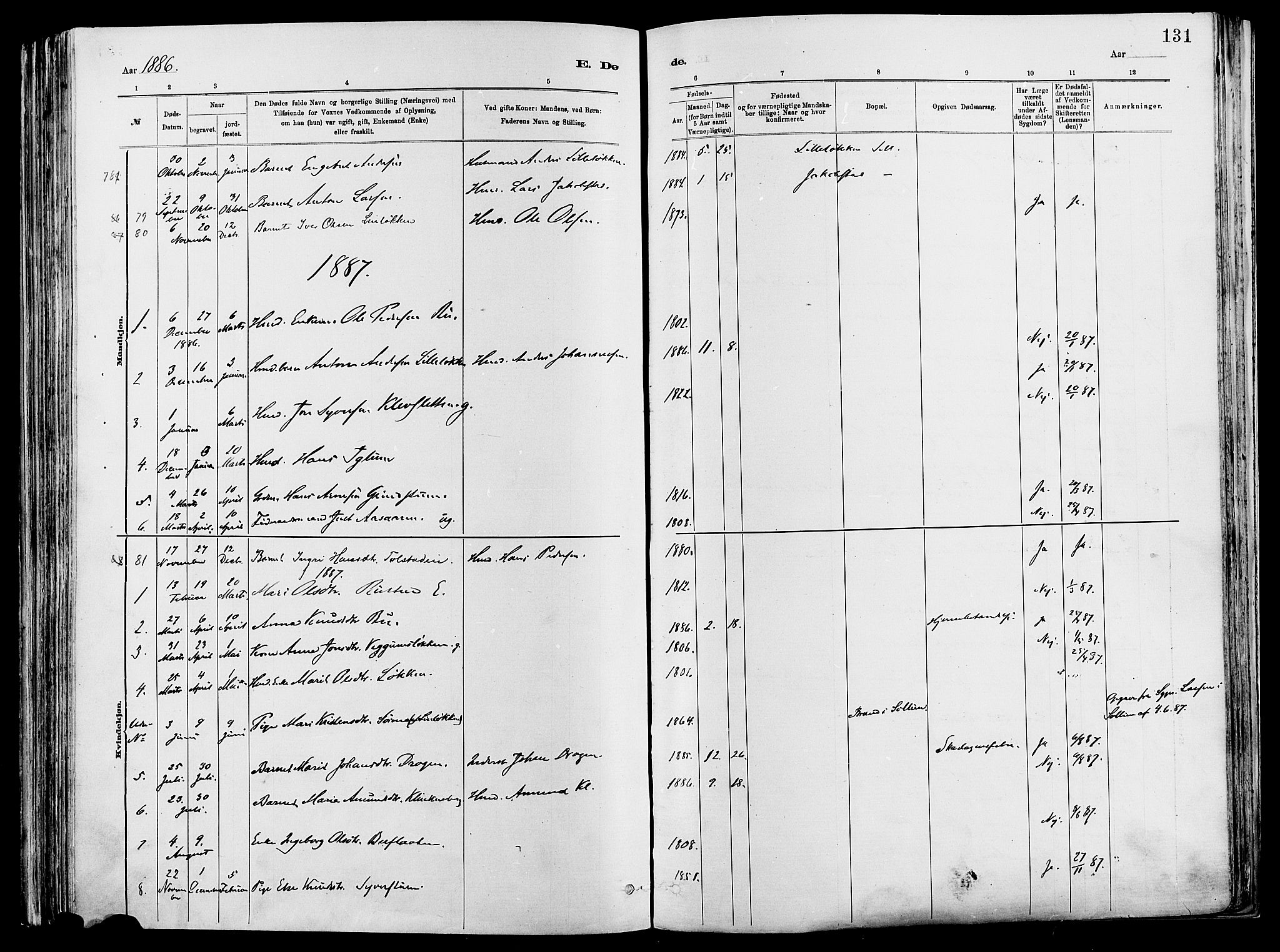 Vågå prestekontor, SAH/PREST-076/H/Ha/Haa/L0008: Parish register (official) no. 8, 1886-1904, p. 131