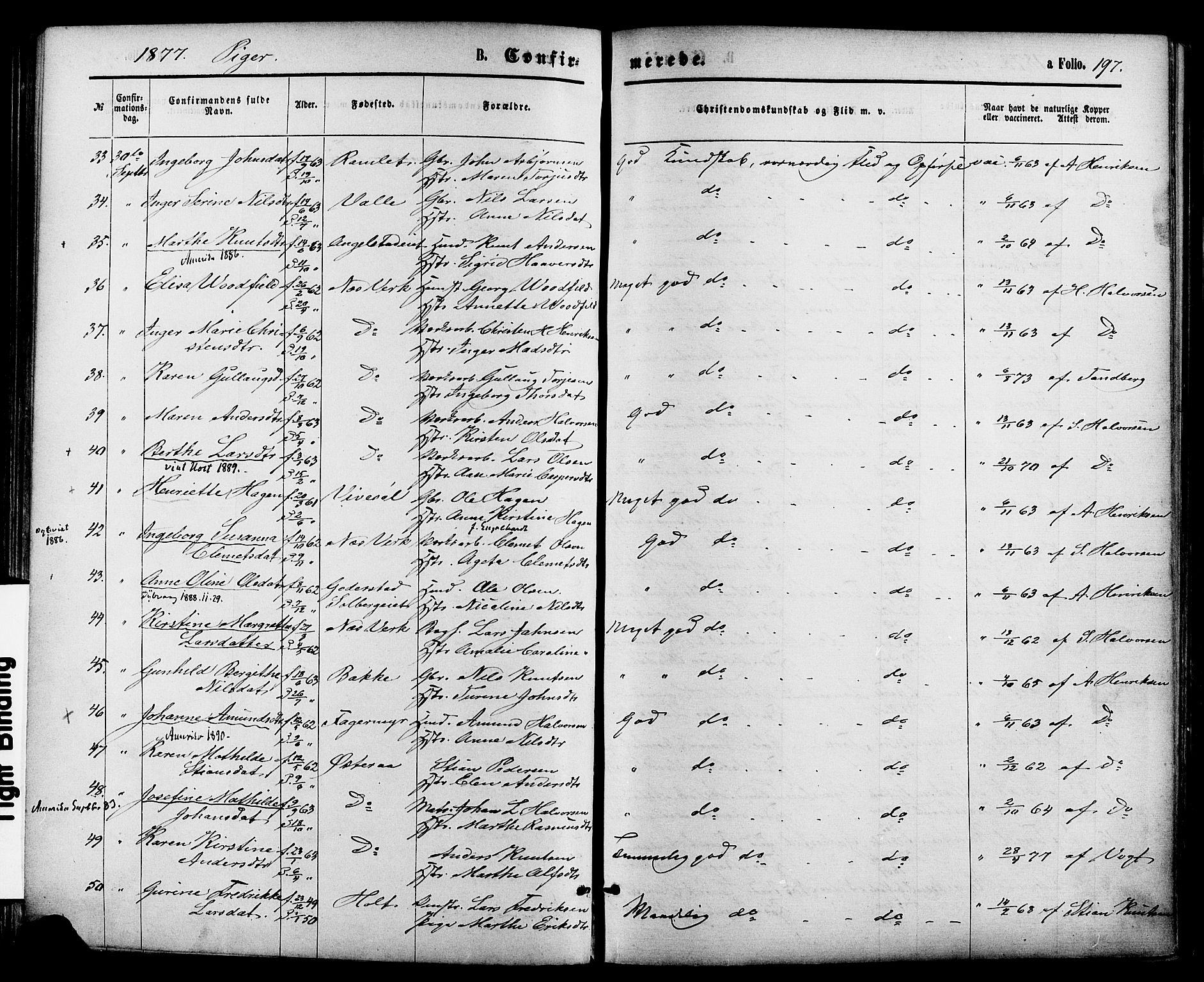 Holt sokneprestkontor, SAK/1111-0021/F/Fa/L0010: Parish register (official) no. A 10, 1872-1885, p. 197