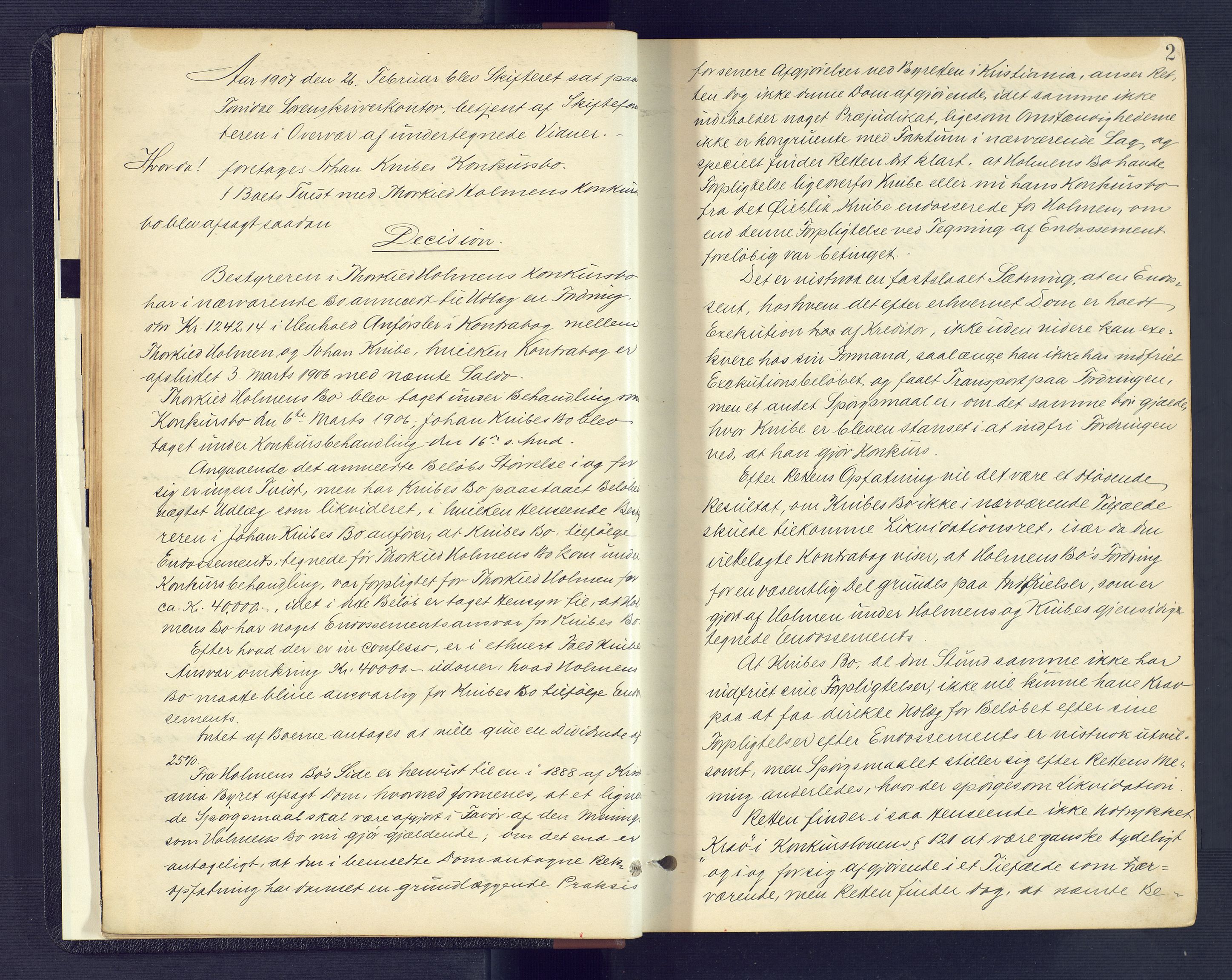 Torridal sorenskriveri, SAK/1221-0012/H/Hc/L0021: Skifteforhandlingsprotokoll med navneregister nr. 7, 1907-1911, p. 2