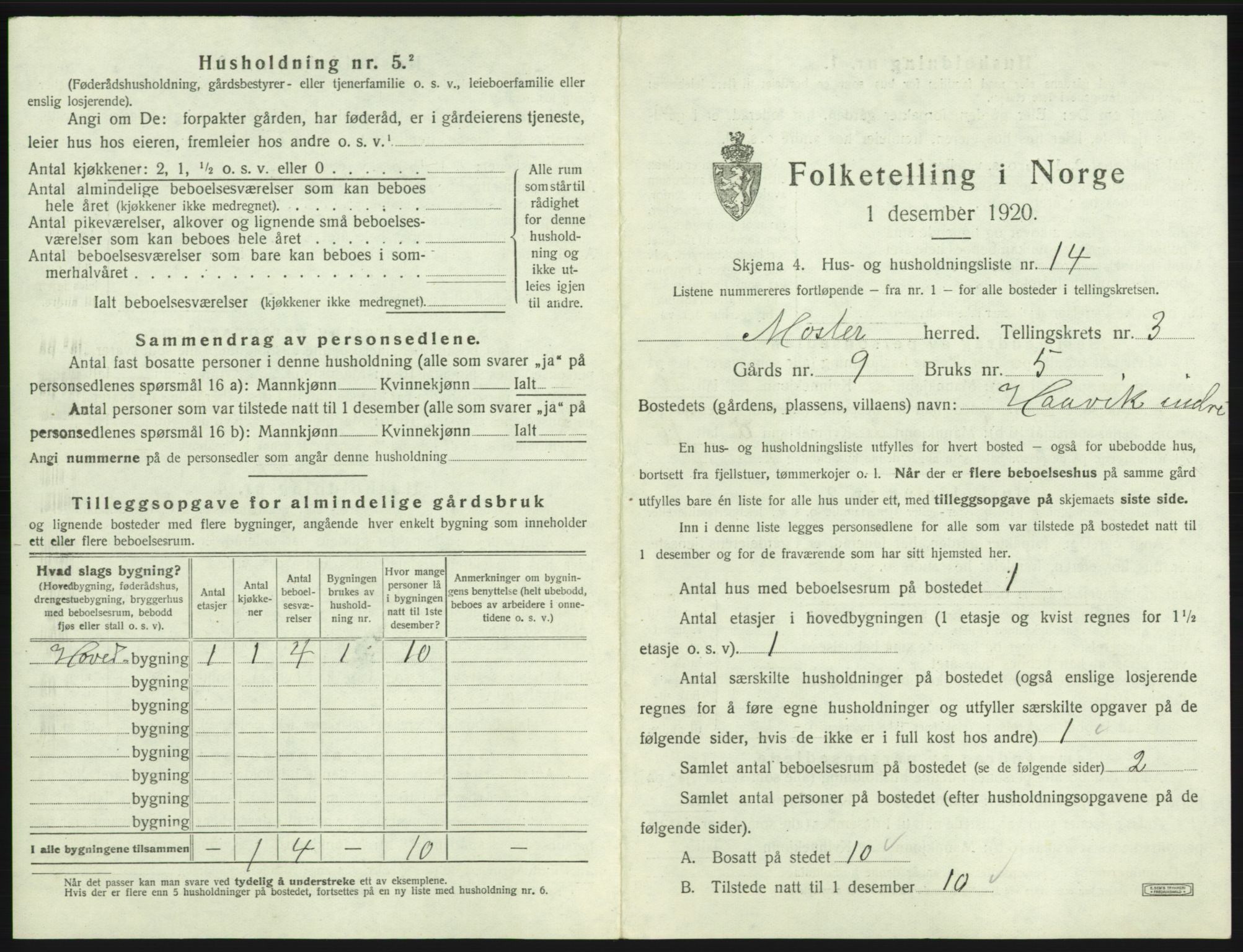 SAB, 1920 census for Moster, 1920, p. 140