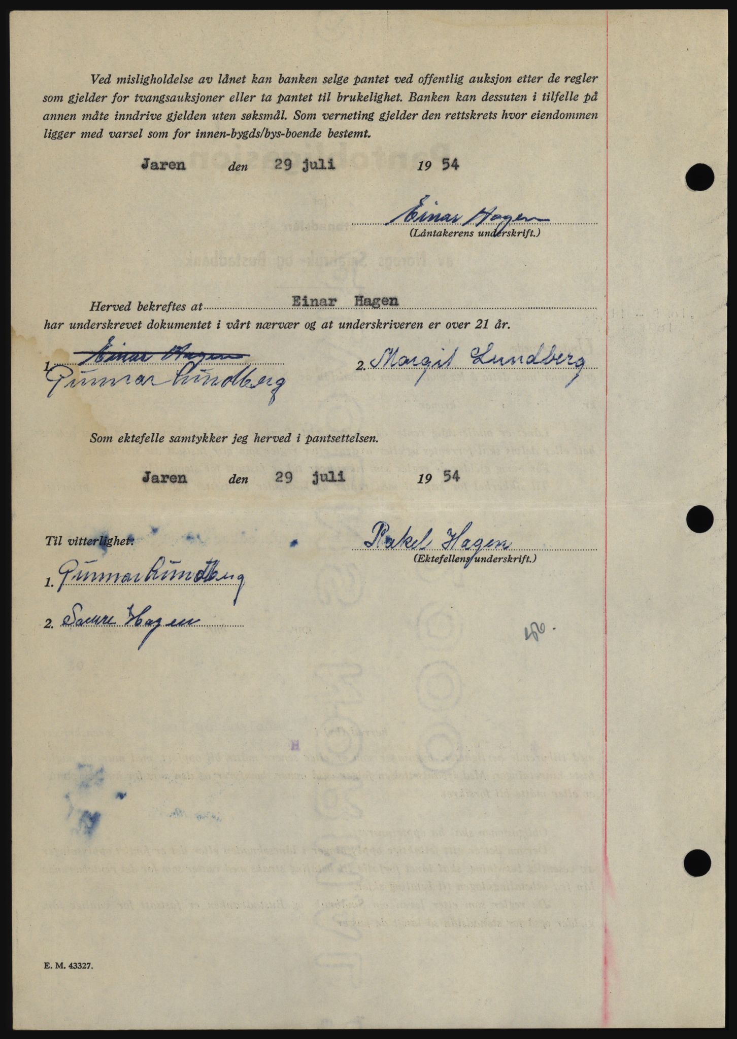 Hadeland og Land tingrett, SAH/TING-010/H/Hb/Hbc/L0030: Mortgage book no. B30, 1954-1954, Diary no: : 2823/1954