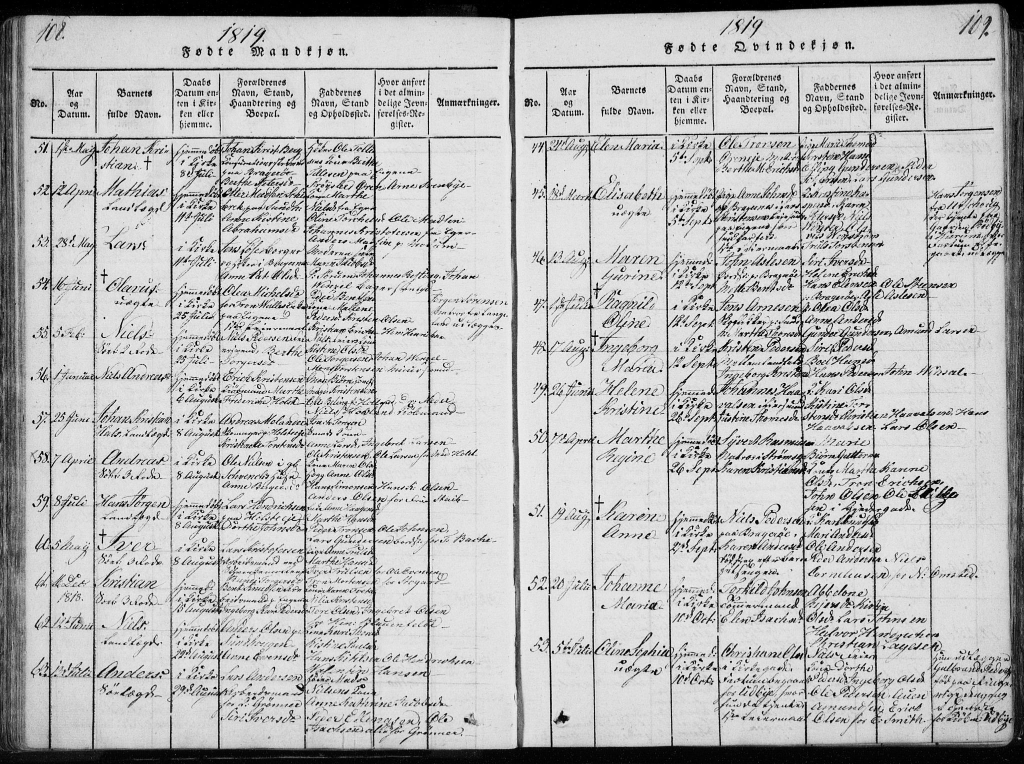 Bragernes kirkebøker, AV/SAKO-A-6/F/Fa/L0007: Parish register (official) no. I 7, 1815-1829, p. 108-109