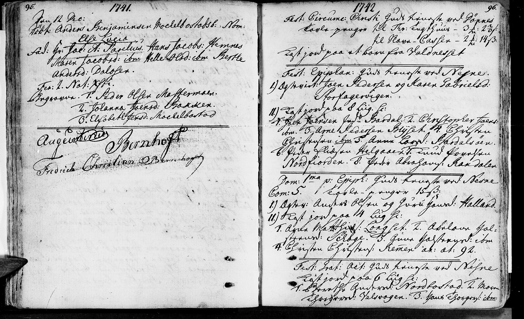 Ministerialprotokoller, klokkerbøker og fødselsregistre - Nordland, AV/SAT-A-1459/838/L0543: Parish register (official) no. 838A02, 1738-1769, p. 95-96