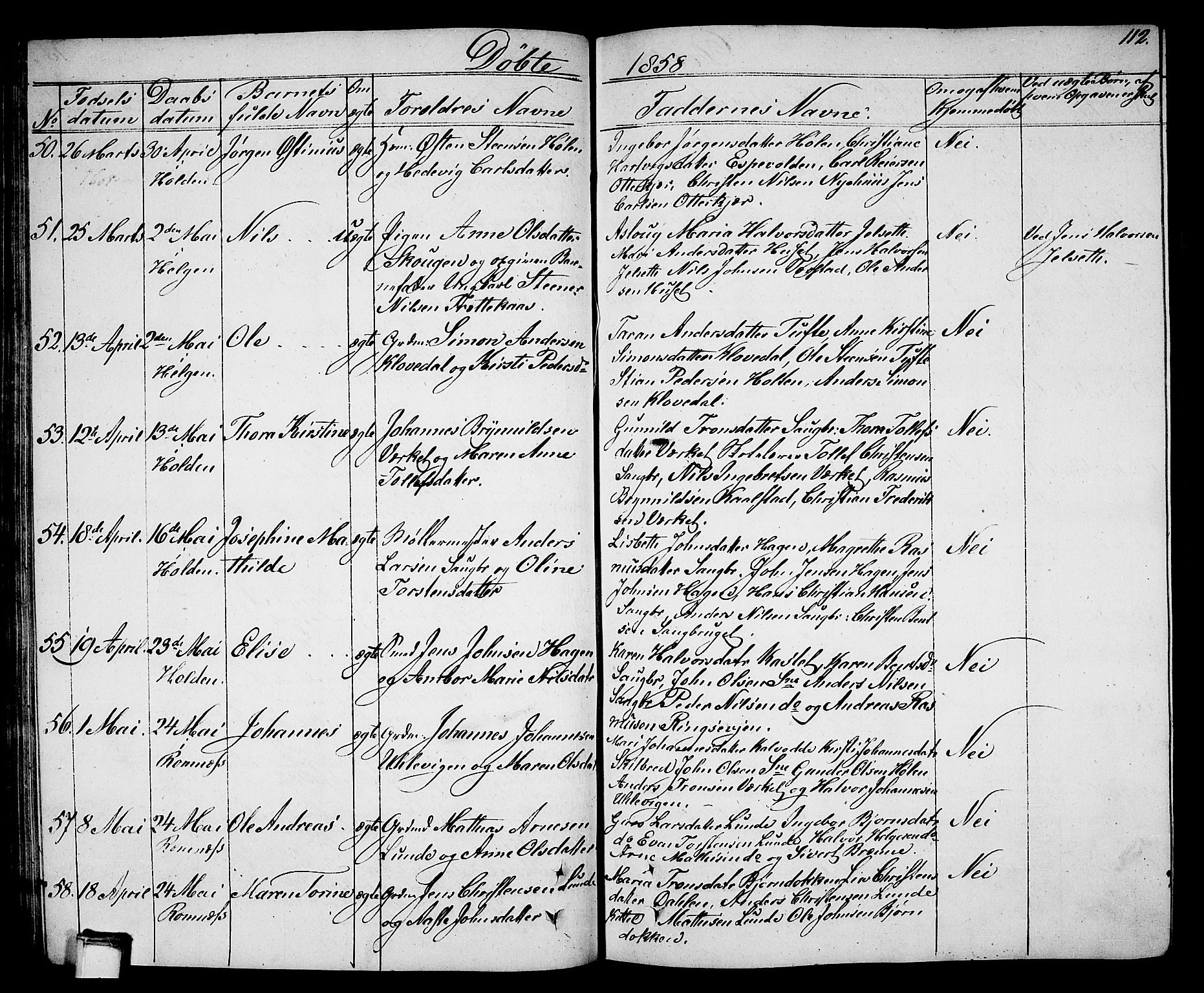 Holla kirkebøker, SAKO/A-272/G/Ga/L0003: Parish register (copy) no. I 3, 1849-1866, p. 112