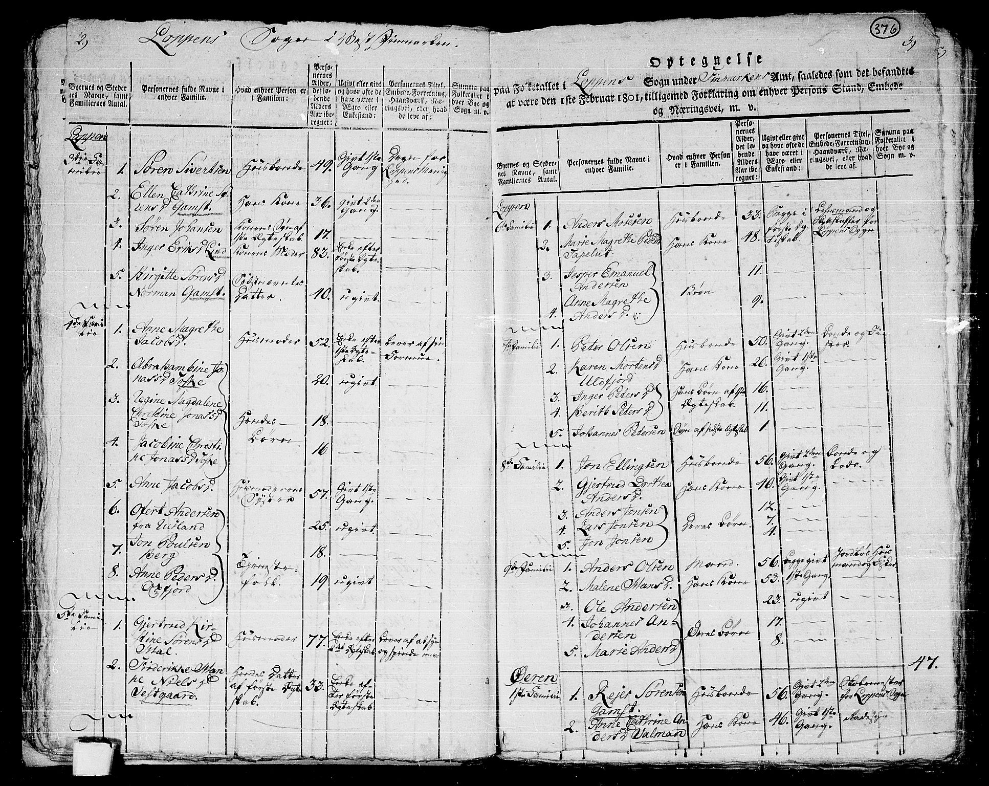 RA, 1801 census for 2014P Loppa, 1801, p. 375b-376a