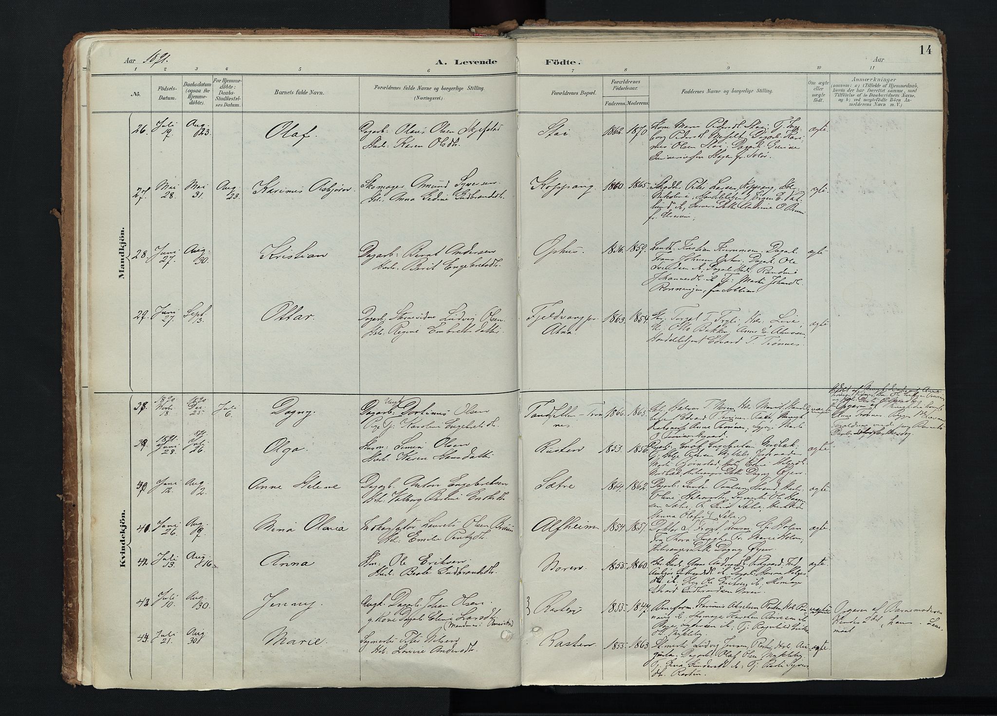 Stor-Elvdal prestekontor, SAH/PREST-052/H/Ha/Haa/L0004: Parish register (official) no. 4, 1890-1922, p. 14