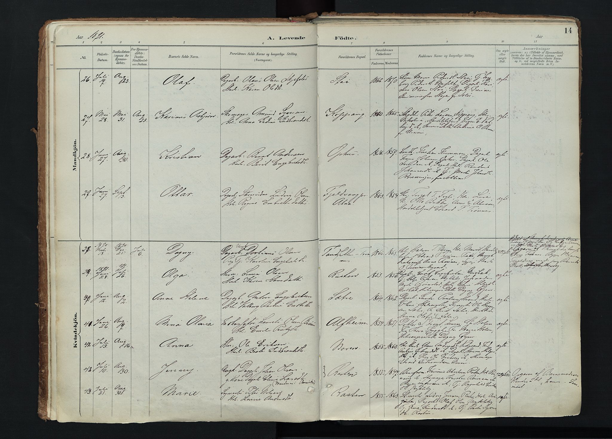 Stor-Elvdal prestekontor, AV/SAH-PREST-052/H/Ha/Haa/L0004: Parish register (official) no. 4, 1890-1922, p. 14