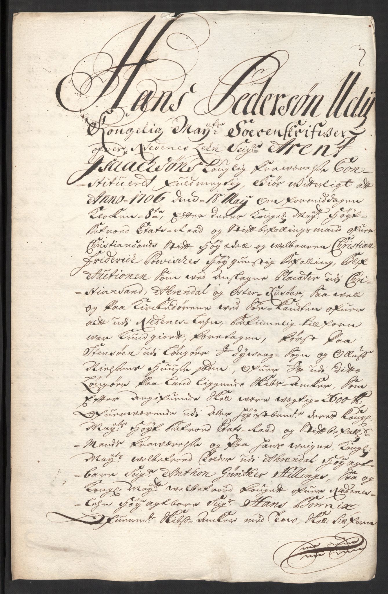 Rentekammeret inntil 1814, Reviderte regnskaper, Fogderegnskap, AV/RA-EA-4092/R39/L2318: Fogderegnskap Nedenes, 1706-1709, p. 38