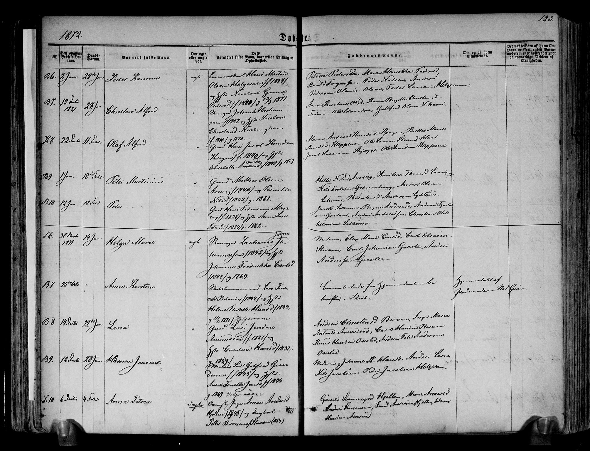 Brunlanes kirkebøker, AV/SAKO-A-342/F/Fa/L0005: Parish register (official) no. I 5, 1862-1877, p. 123