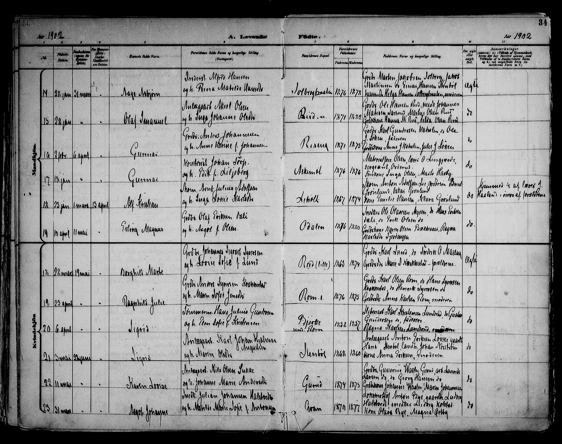Askim prestekontor Kirkebøker, AV/SAO-A-10900/F/Fa/L0008: Parish register (official) no. 8, 1898-1912, p. 34