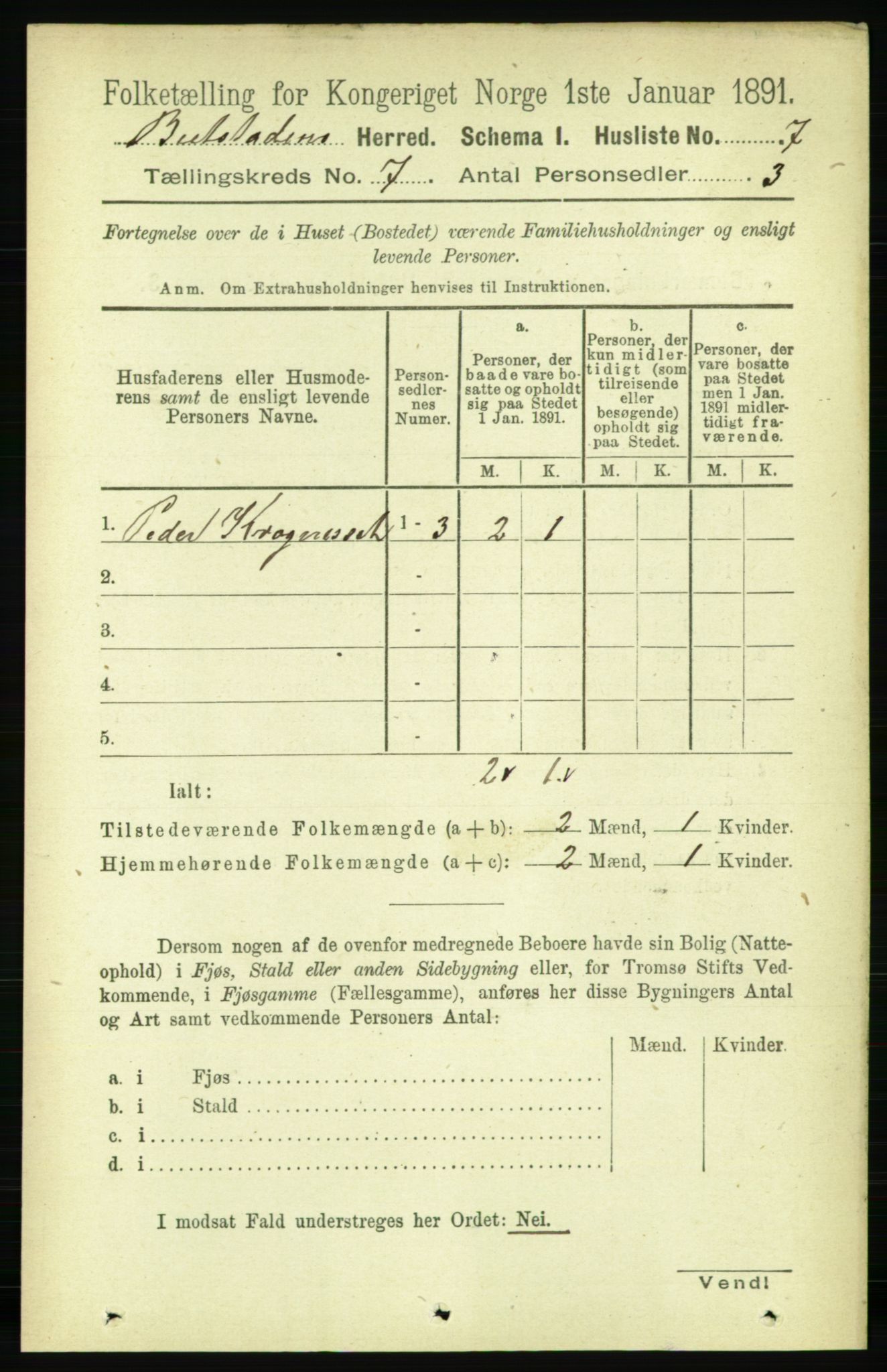 RA, 1891 census for 1727 Beitstad, 1891, p. 1682