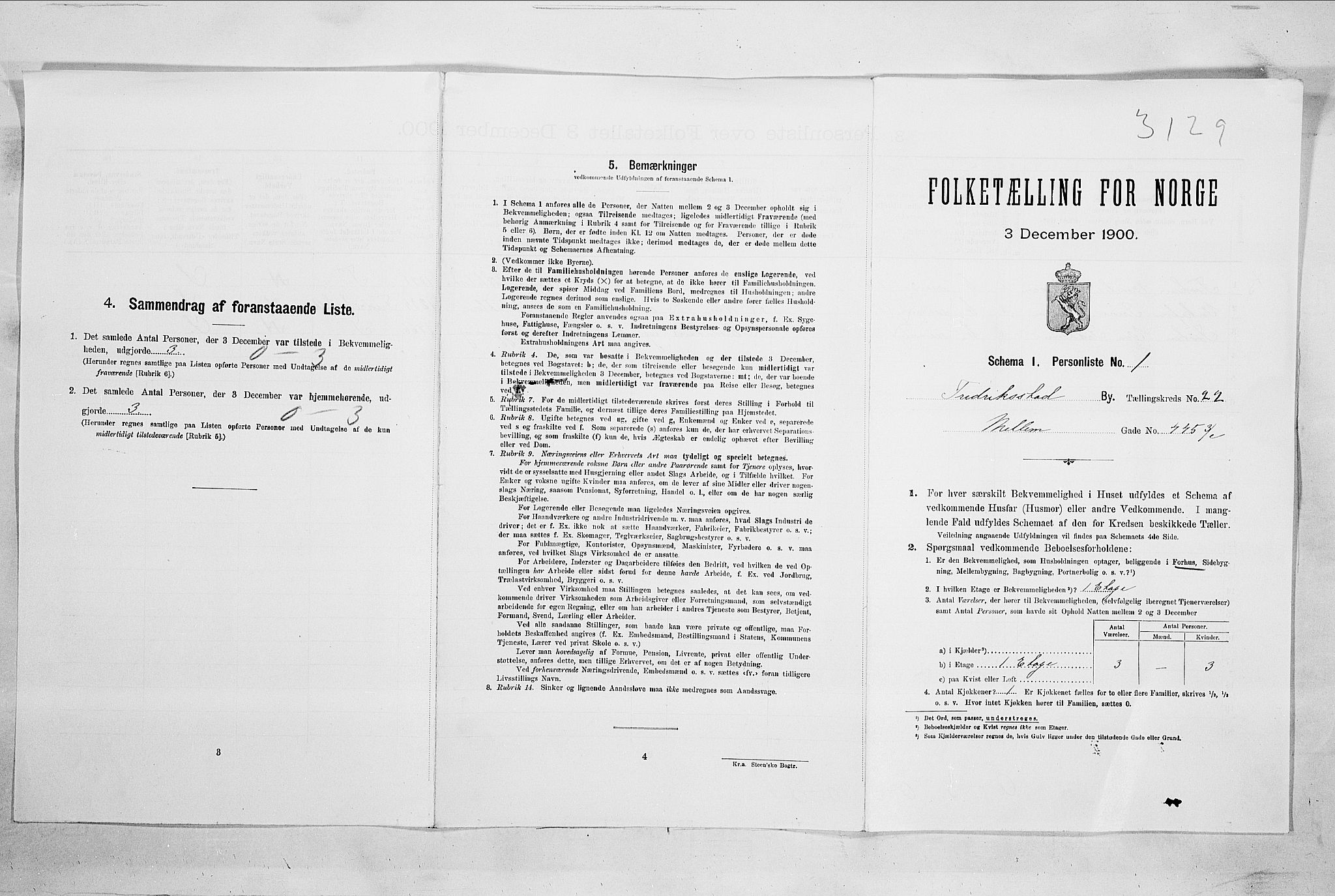 SAO, 1900 census for Fredrikstad, 1900