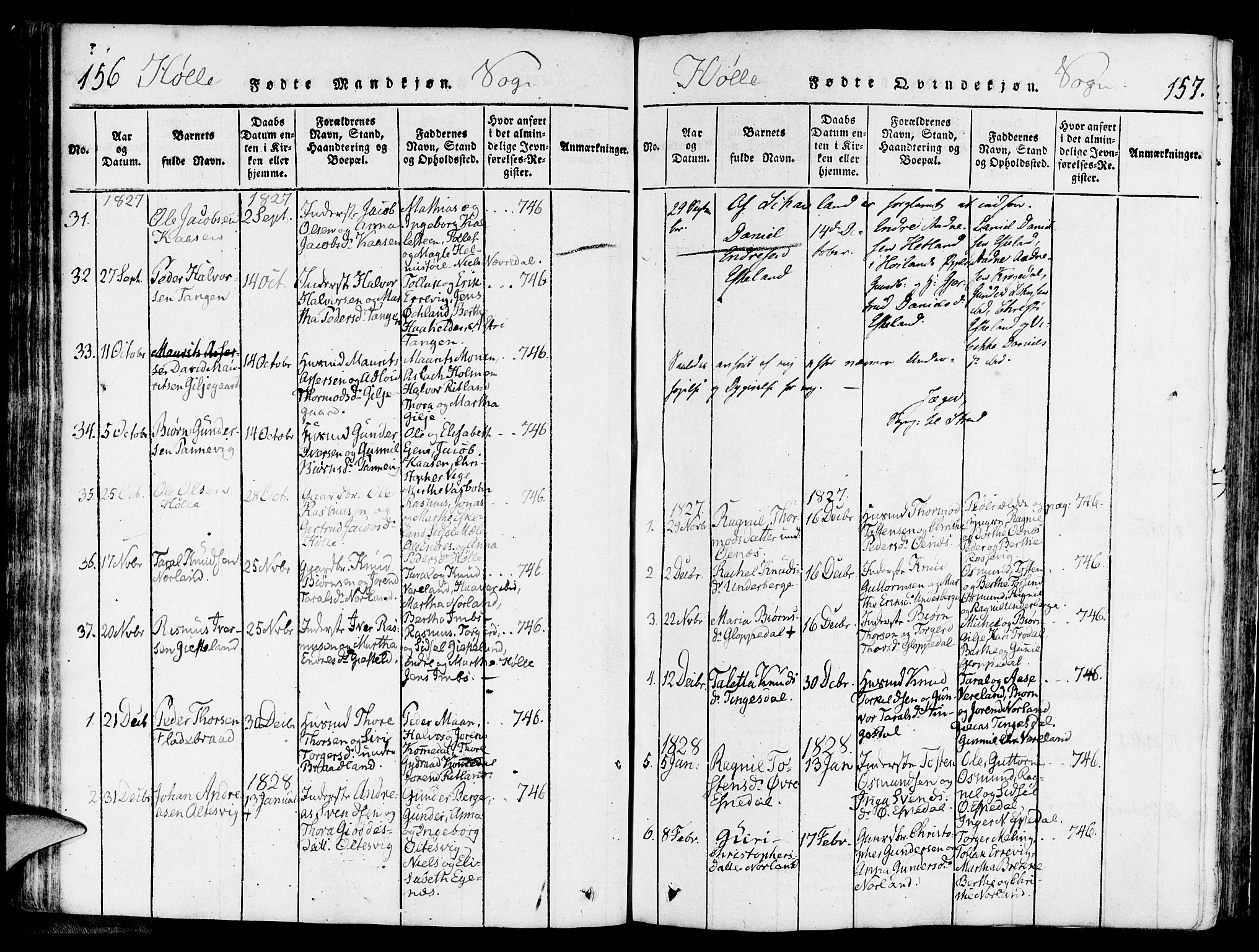 Strand sokneprestkontor, SAST/A-101828/H/Ha/Haa/L0004: Parish register (official) no. A 4 /2, 1816-1833, p. 156-157