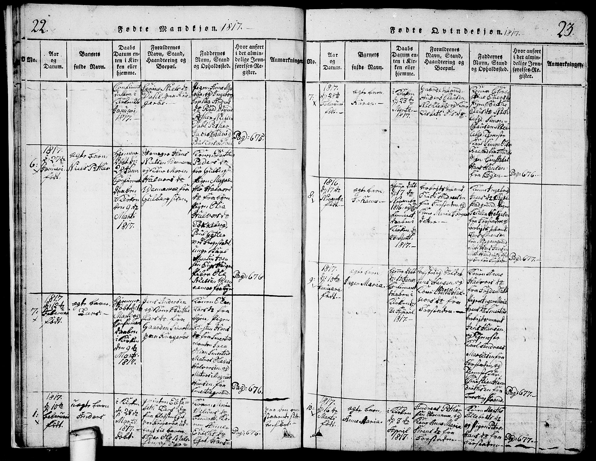 Glemmen prestekontor Kirkebøker, AV/SAO-A-10908/G/Ga/L0001: Parish register (copy) no. 1, 1816-1838, p. 22-23