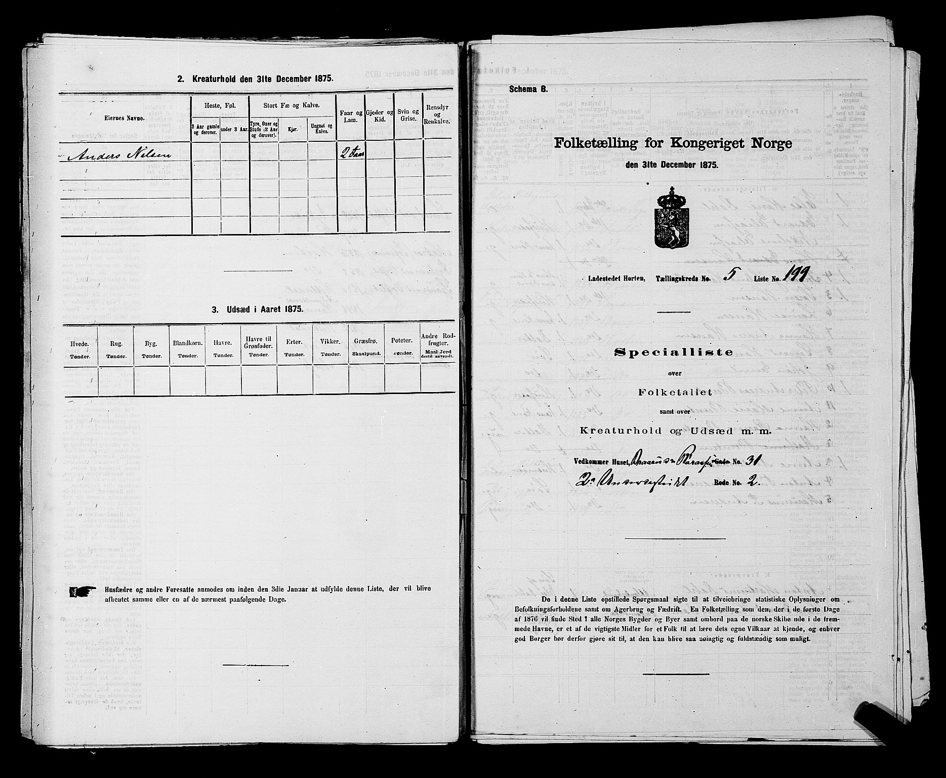 SAKO, 1875 census for 0703P Horten, 1875, p. 460