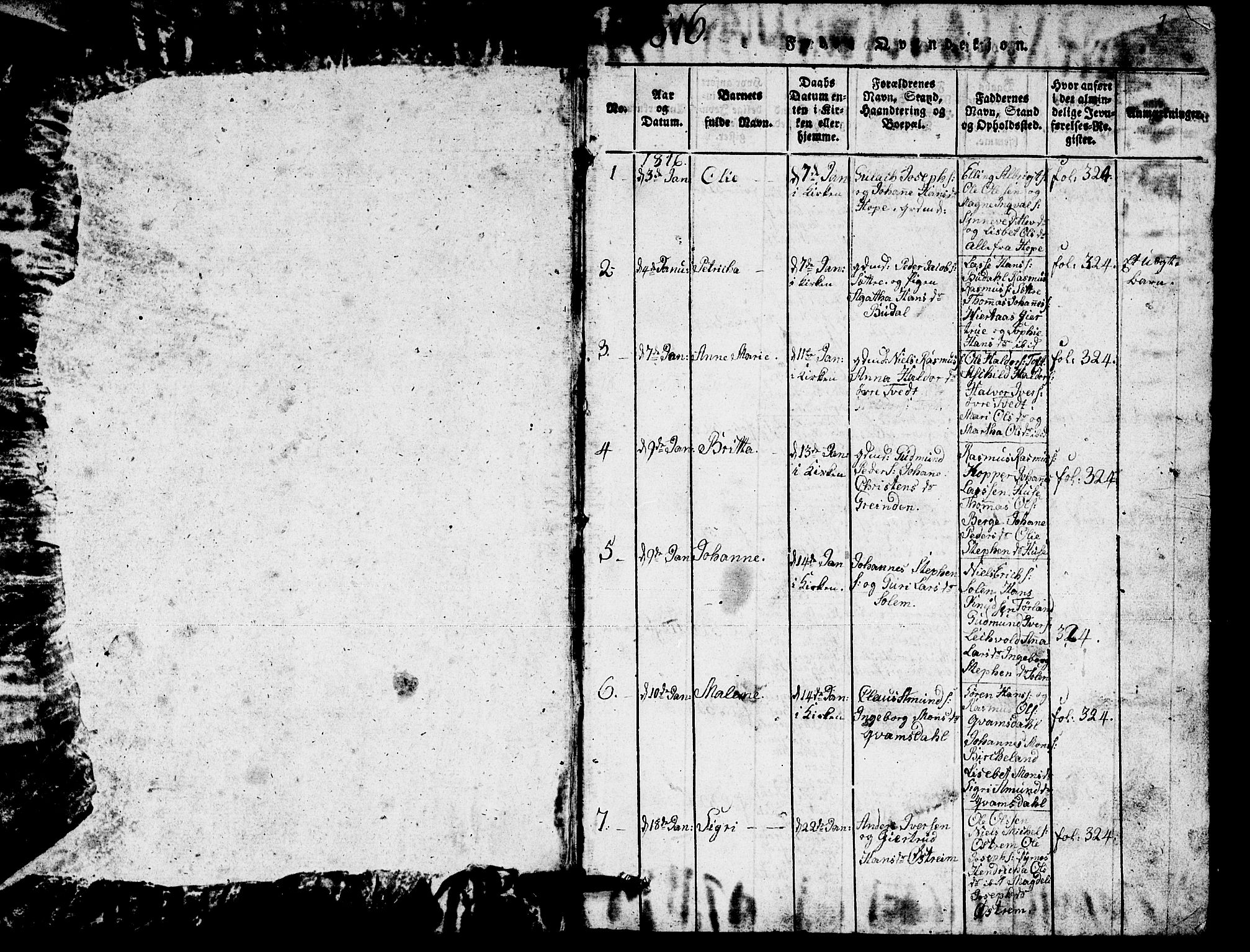 Lindås Sokneprestembete, SAB/A-76701/H/Hab: Parish register (copy) no. A 1, 1816-1823, p. 1