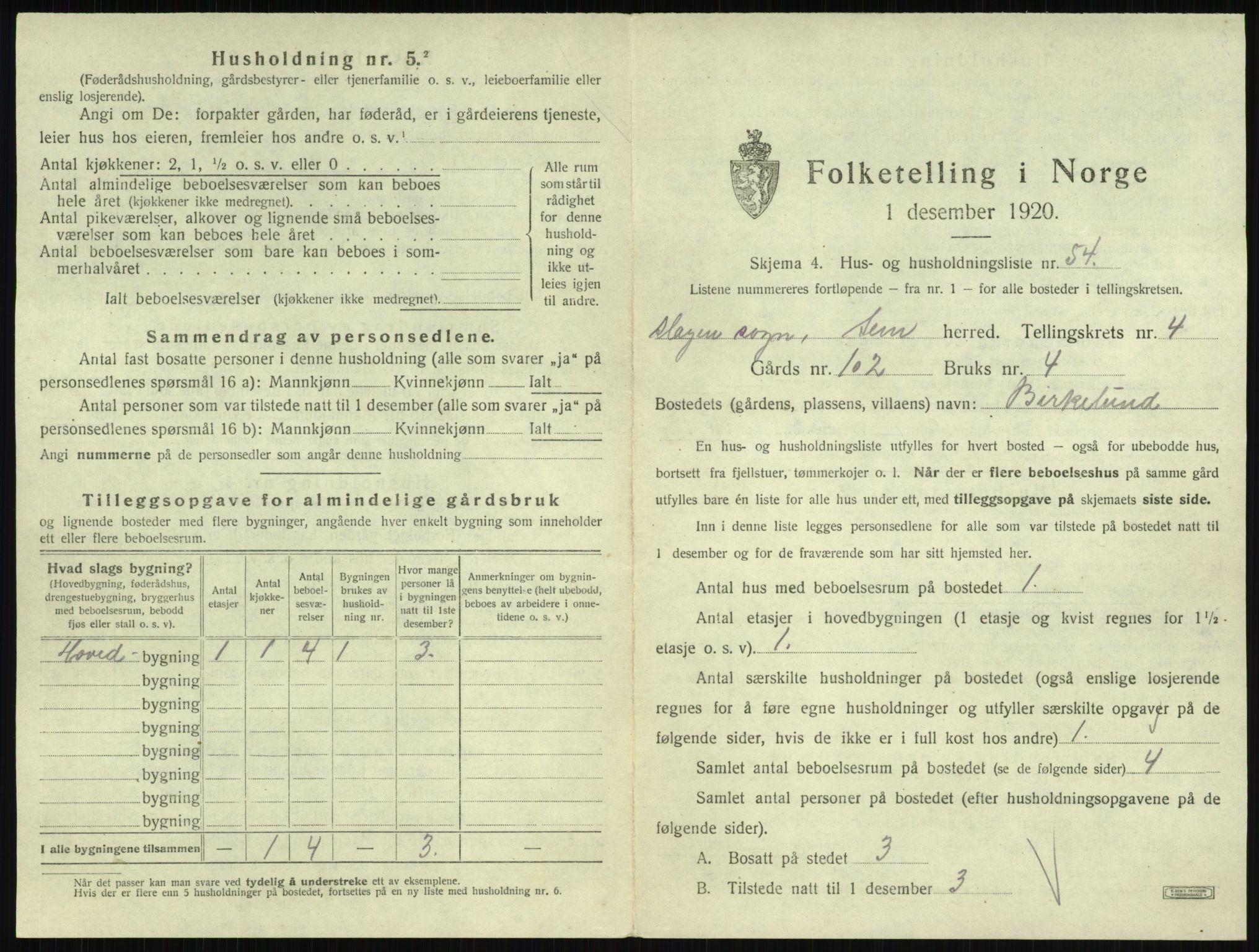 SAKO, 1920 census for Sem, 1920, p. 851