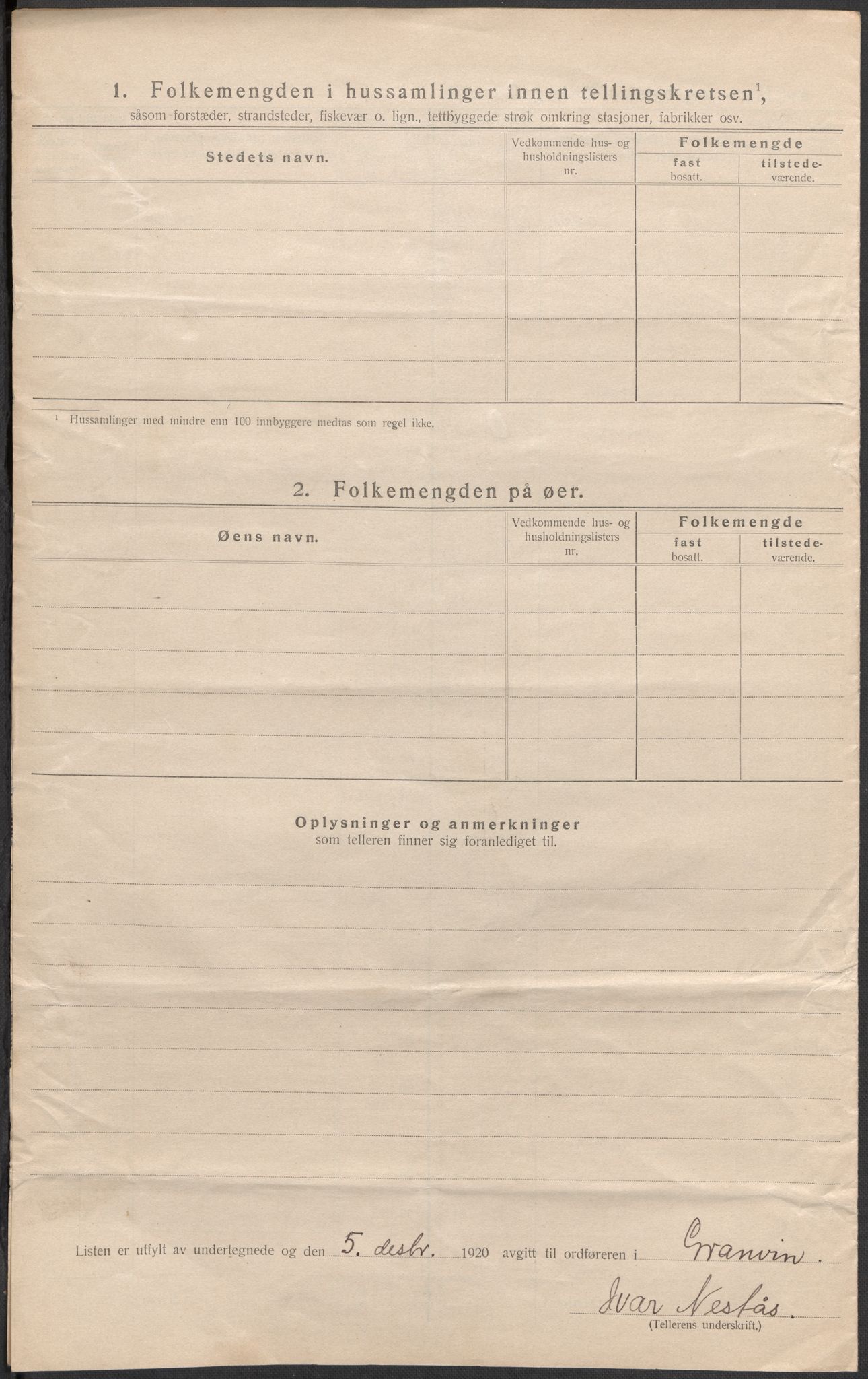 SAB, 1920 census for Granvin, 1920, p. 10