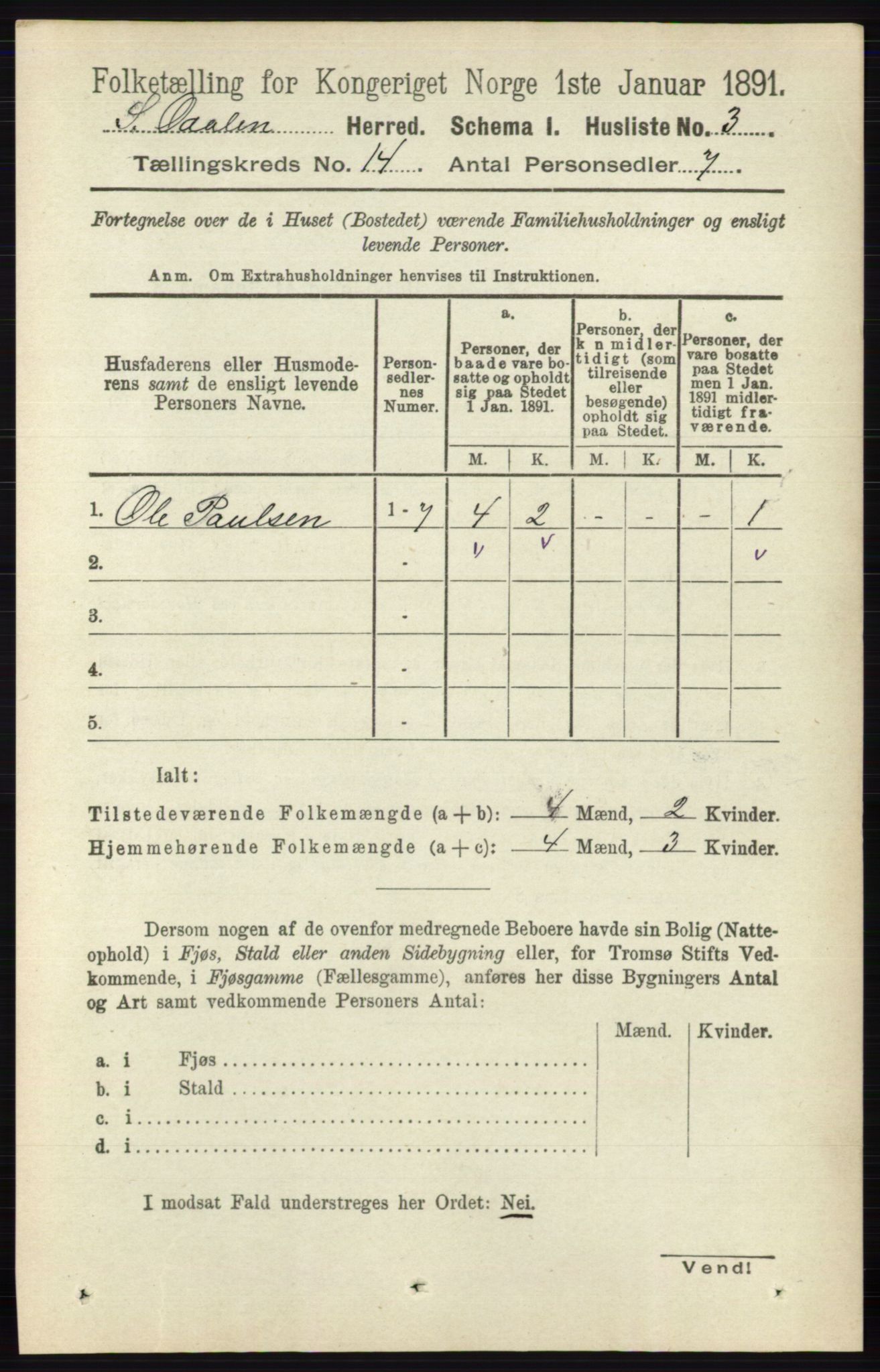 RA, 1891 census for 0419 Sør-Odal, 1891, p. 5920