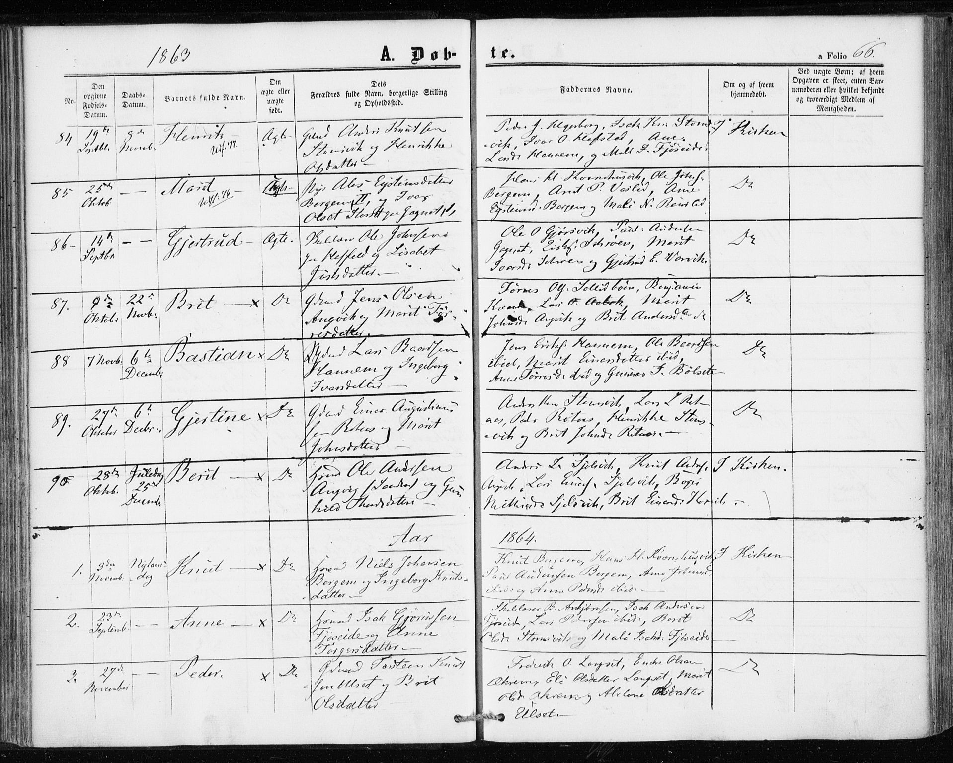 Ministerialprotokoller, klokkerbøker og fødselsregistre - Møre og Romsdal, AV/SAT-A-1454/586/L0985: Parish register (official) no. 586A11, 1857-1866, p. 66