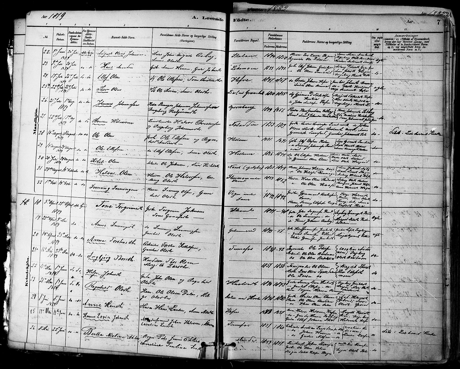 Heddal kirkebøker, SAKO/A-268/F/Fa/L0008: Parish register (official) no. I 8, 1878-1903, p. 7
