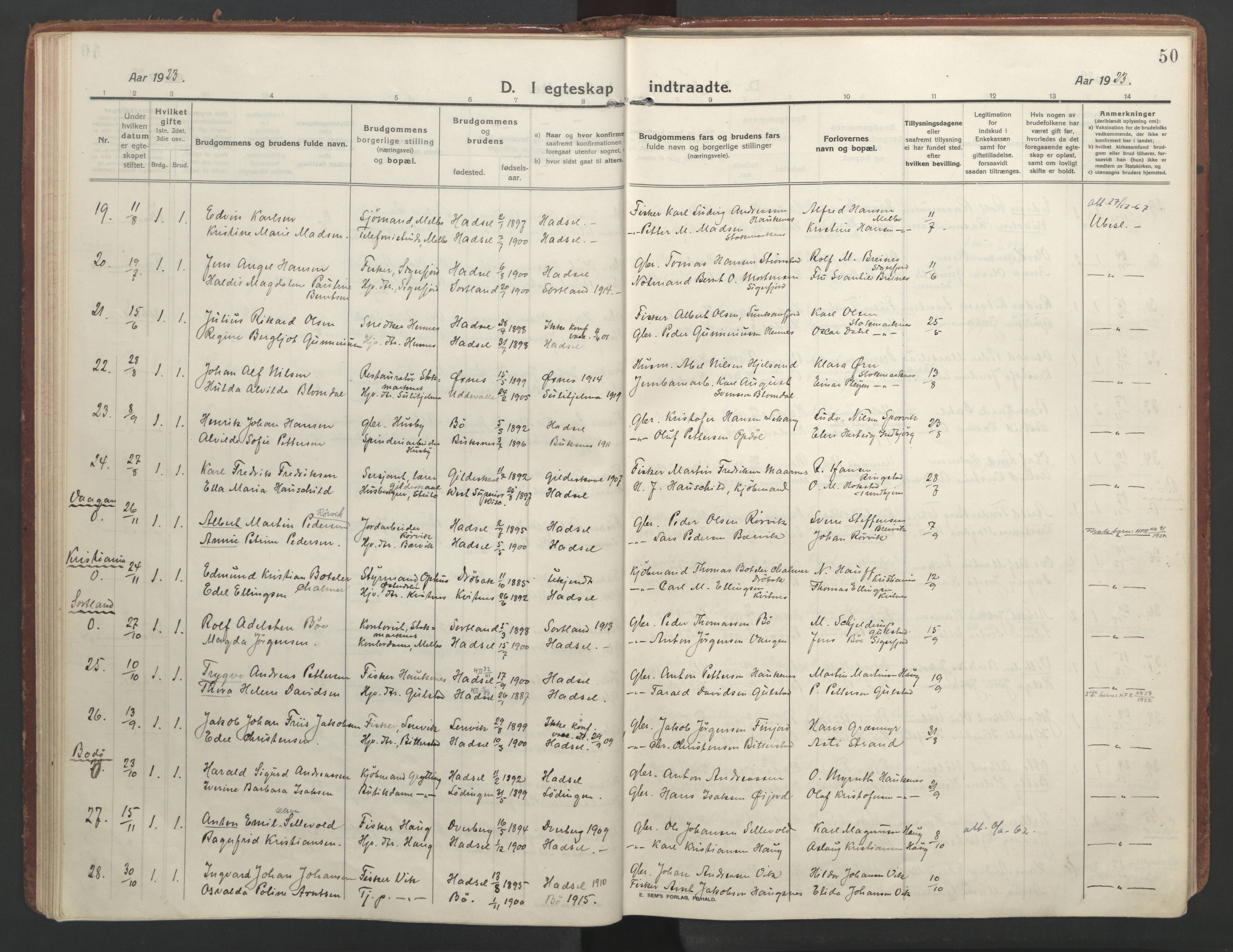 Ministerialprotokoller, klokkerbøker og fødselsregistre - Nordland, SAT/A-1459/888/L1251: Parish register (official) no. 888A17, 1913-1925, p. 50