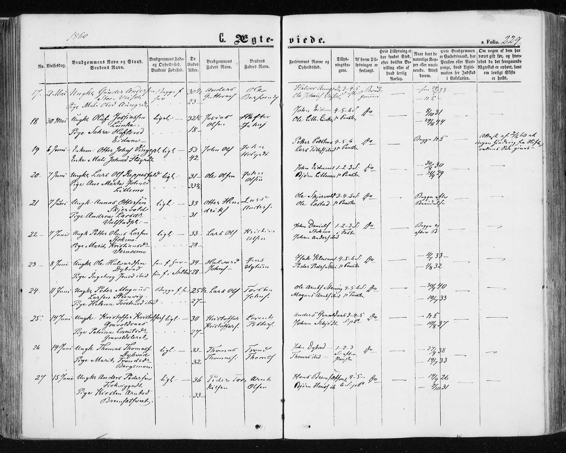 Ministerialprotokoller, klokkerbøker og fødselsregistre - Nord-Trøndelag, AV/SAT-A-1458/709/L0075: Parish register (official) no. 709A15, 1859-1870, p. 229