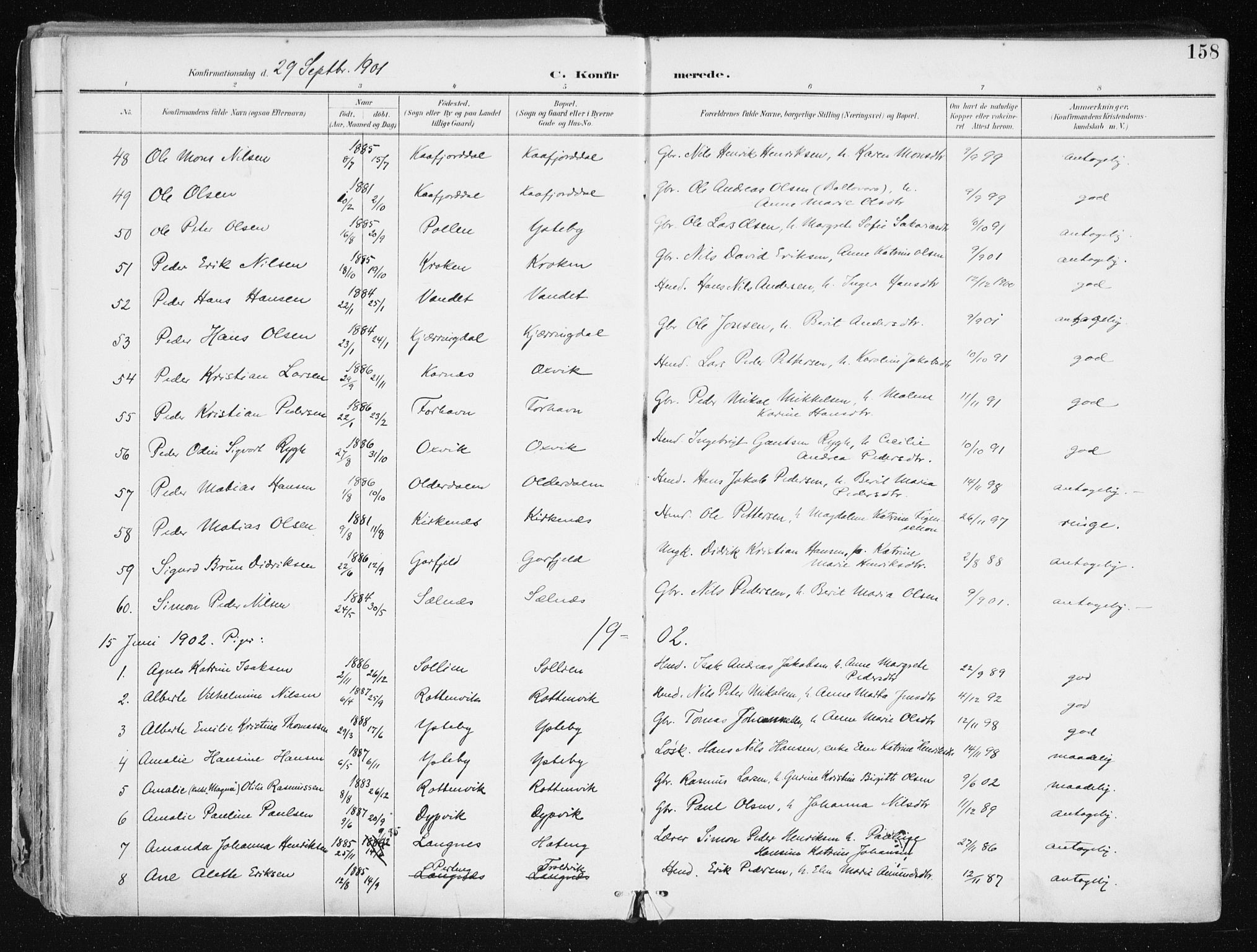 Lyngen sokneprestembete, SATØ/S-1289/H/He/Hea/L0008kirke: Parish register (official) no. 8, 1891-1902, p. 158