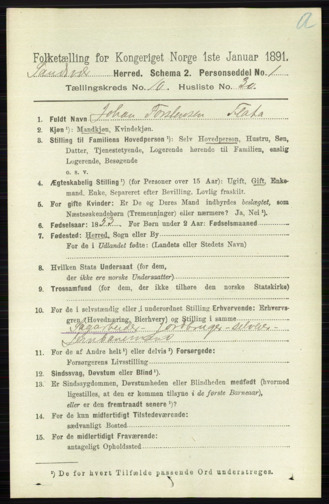 RA, 1891 census for 0629 Sandsvær, 1891, p. 5092