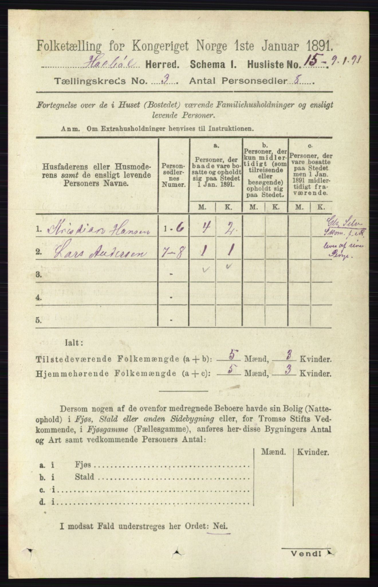 RA, 1891 census for 0138 Hobøl, 1891, p. 1607