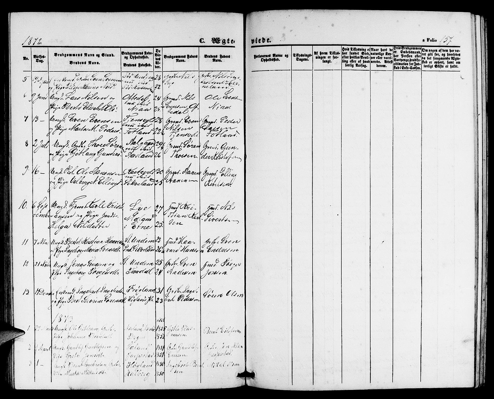 Lye sokneprestkontor, AV/SAST-A-101794/001/30BB/L0004: Parish register (copy) no. B 4, 1868-1878, p. 157