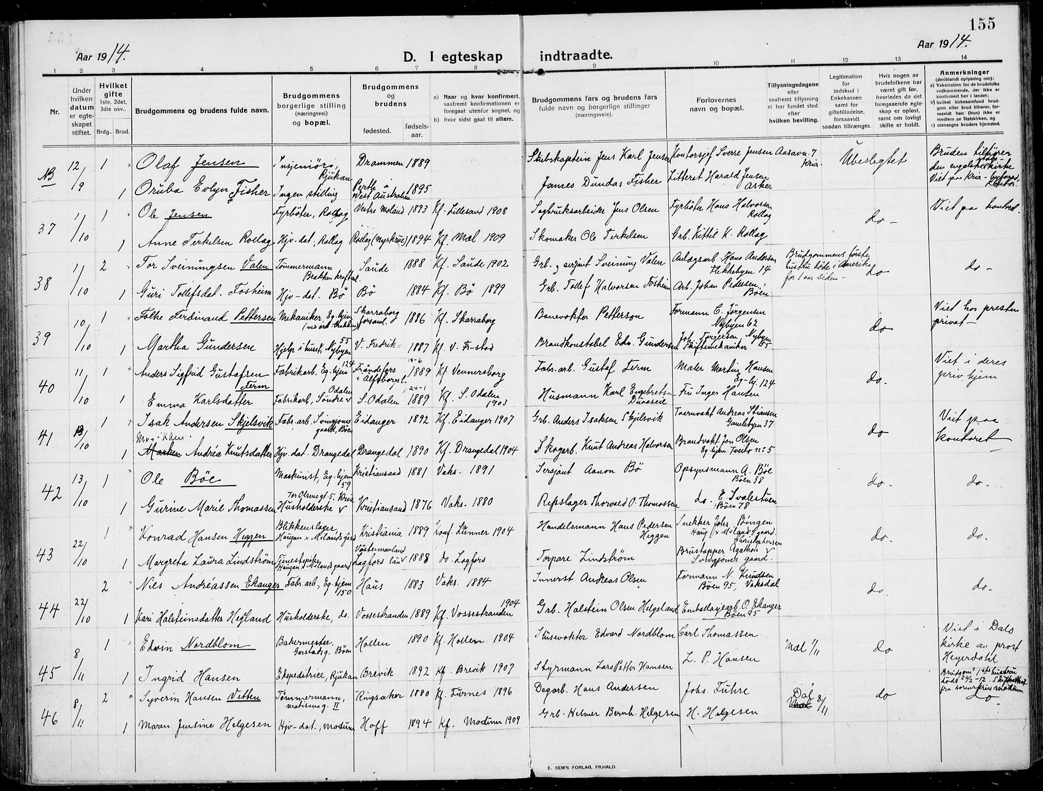 Rjukan kirkebøker, AV/SAKO-A-294/F/Fa/L0002: Parish register (official) no. 2, 1912-1917, p. 155
