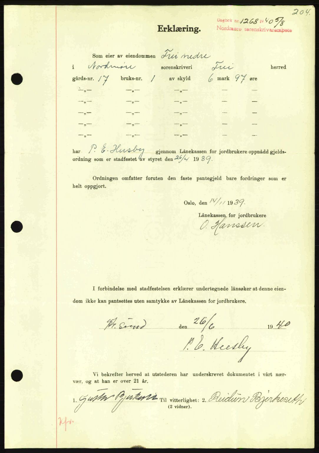 Nordmøre sorenskriveri, AV/SAT-A-4132/1/2/2Ca: Mortgage book no. B87, 1940-1941, Diary no: : 1268/1940