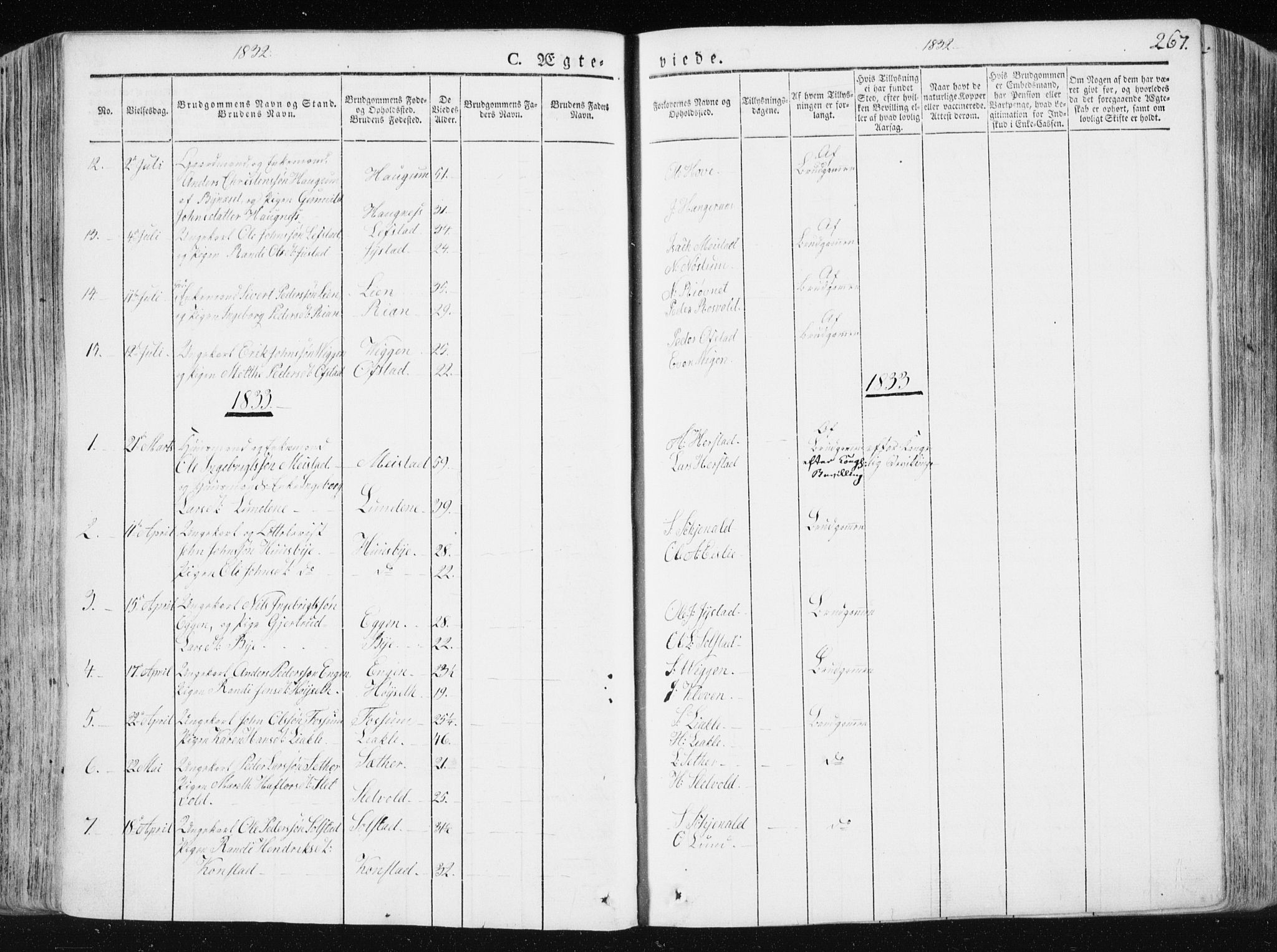 Ministerialprotokoller, klokkerbøker og fødselsregistre - Sør-Trøndelag, SAT/A-1456/665/L0771: Parish register (official) no. 665A06, 1830-1856, p. 267