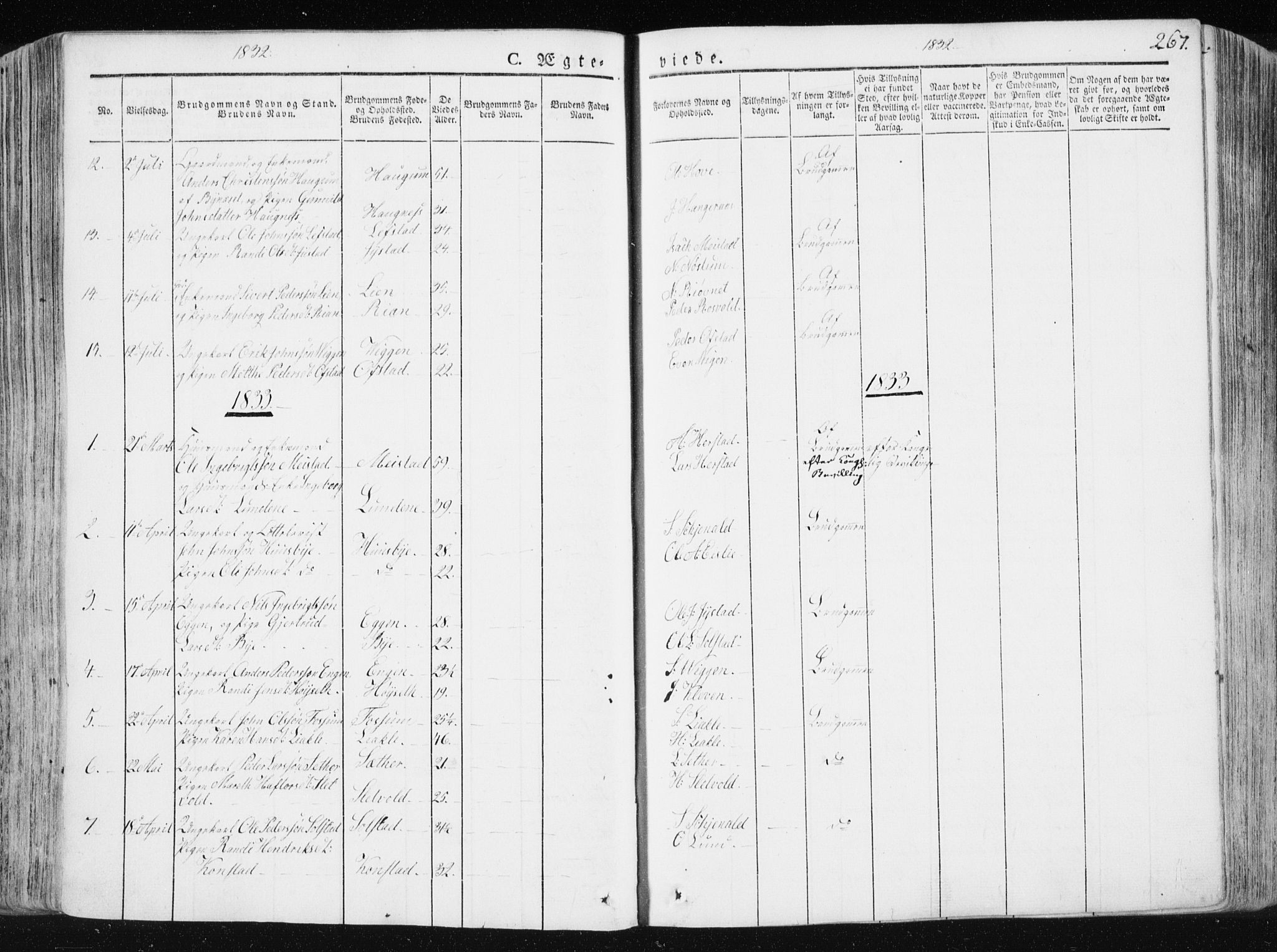 Ministerialprotokoller, klokkerbøker og fødselsregistre - Sør-Trøndelag, AV/SAT-A-1456/665/L0771: Parish register (official) no. 665A06, 1830-1856, p. 267