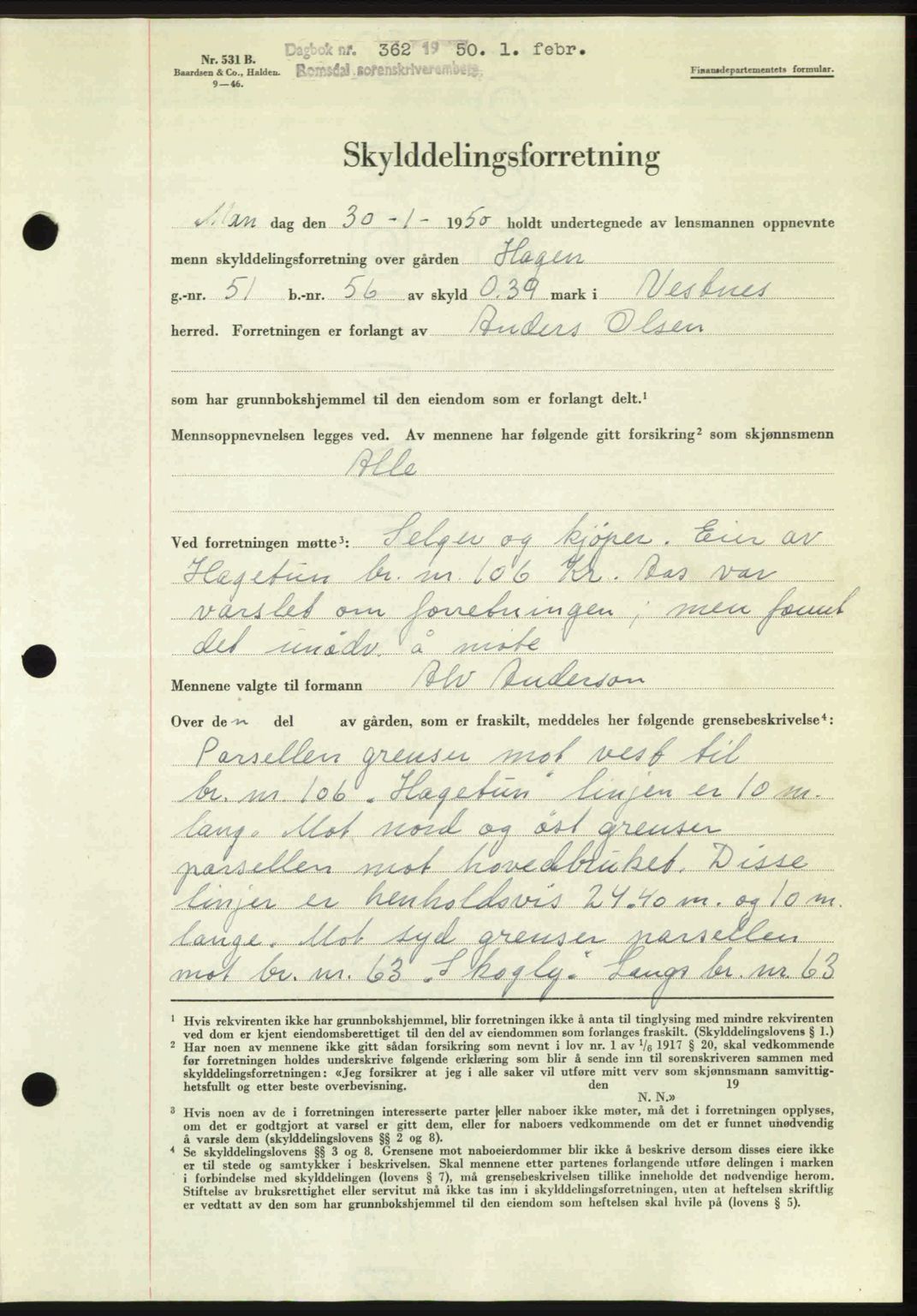 Romsdal sorenskriveri, AV/SAT-A-4149/1/2/2C: Mortgage book no. A32, 1950-1950, Diary no: : 362/1950