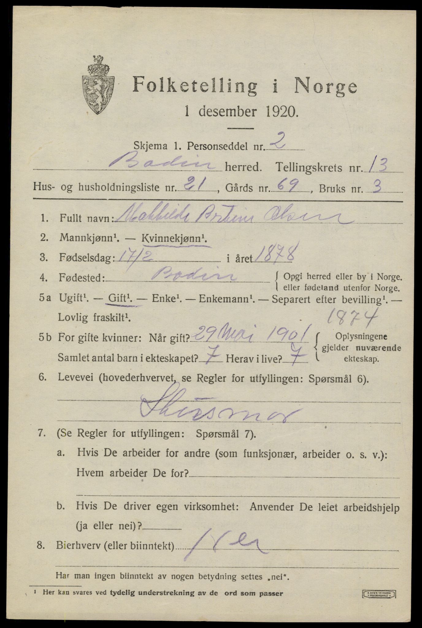 SAT, 1920 census for Bodin, 1920, p. 9572