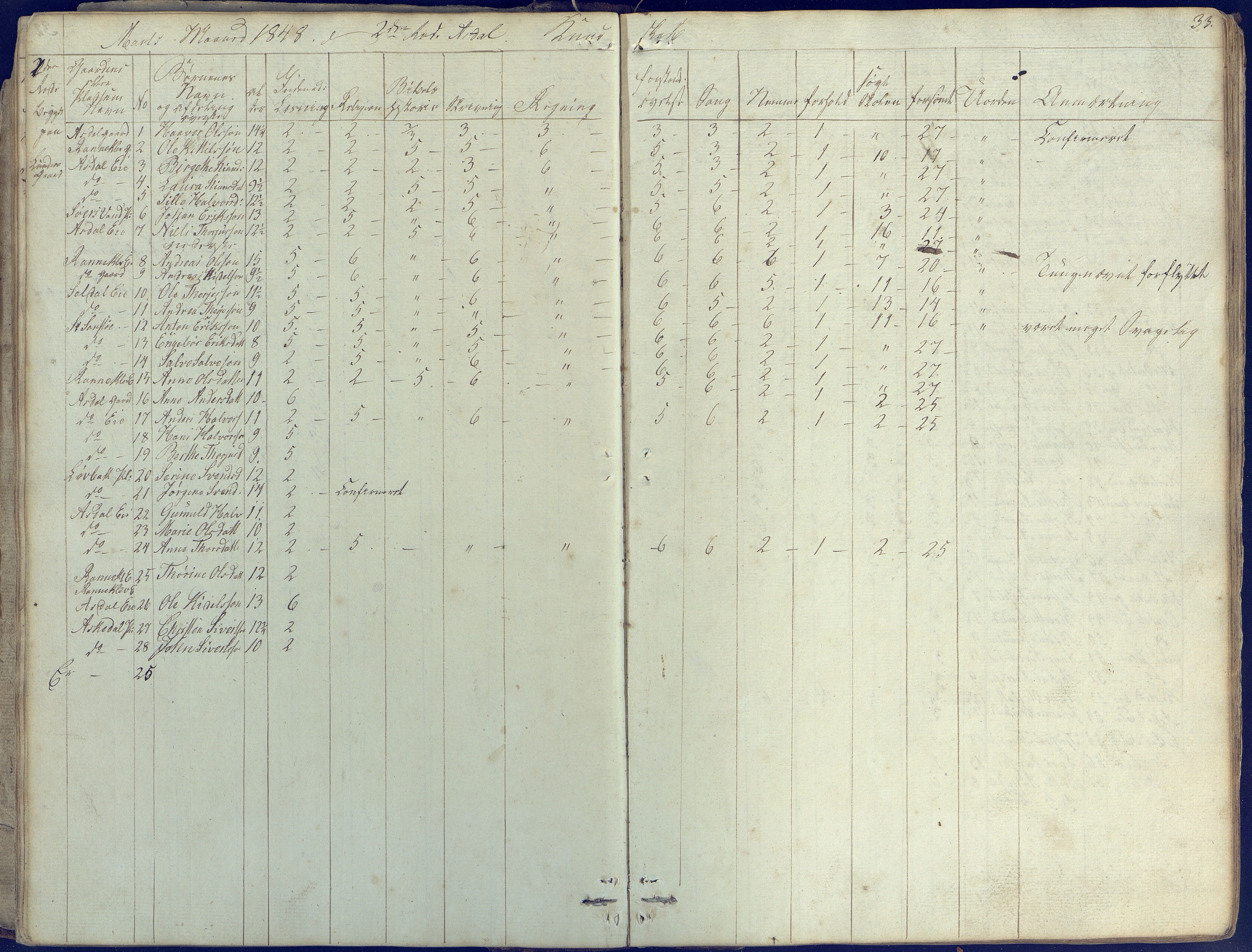 Øyestad kommune frem til 1979, AAKS/KA0920-PK/06/06E/L0001: Skolejournal, 1845-1863, p. 33