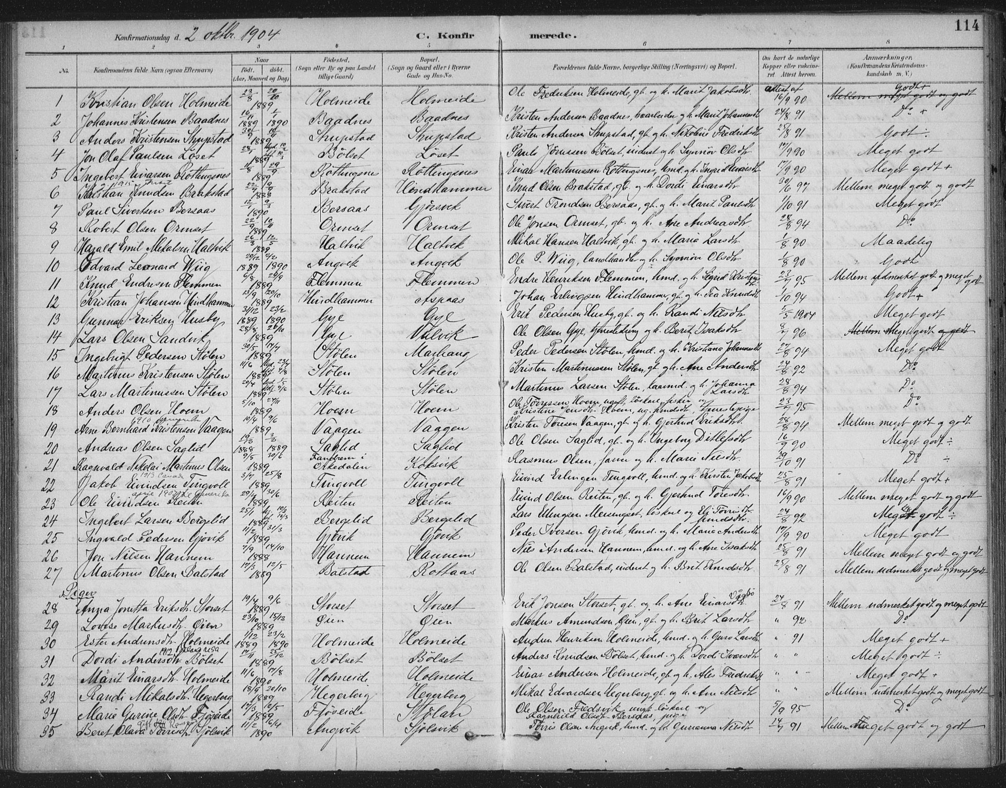 Ministerialprotokoller, klokkerbøker og fødselsregistre - Møre og Romsdal, AV/SAT-A-1454/586/L0988: Parish register (official) no. 586A14, 1893-1905, p. 114